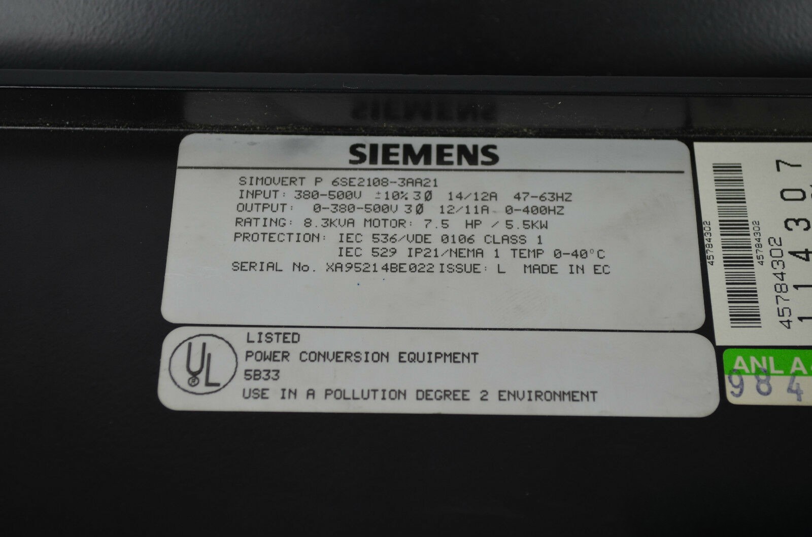 Siemens simovert P 6SE2108-3AA21 ( 6SE2 108-3AA21 )