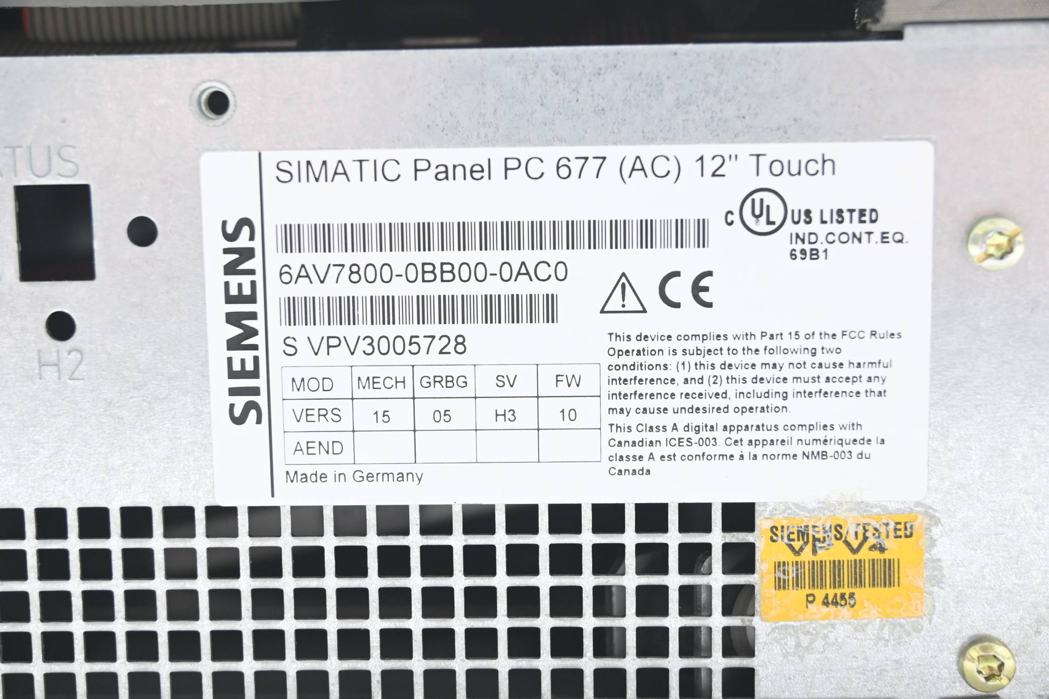 Siemens simatic Panel PC 12" Touch 6AV7 800-0BB00-0AC0 ( 6AV7800-0BB00-0AC0 )E10