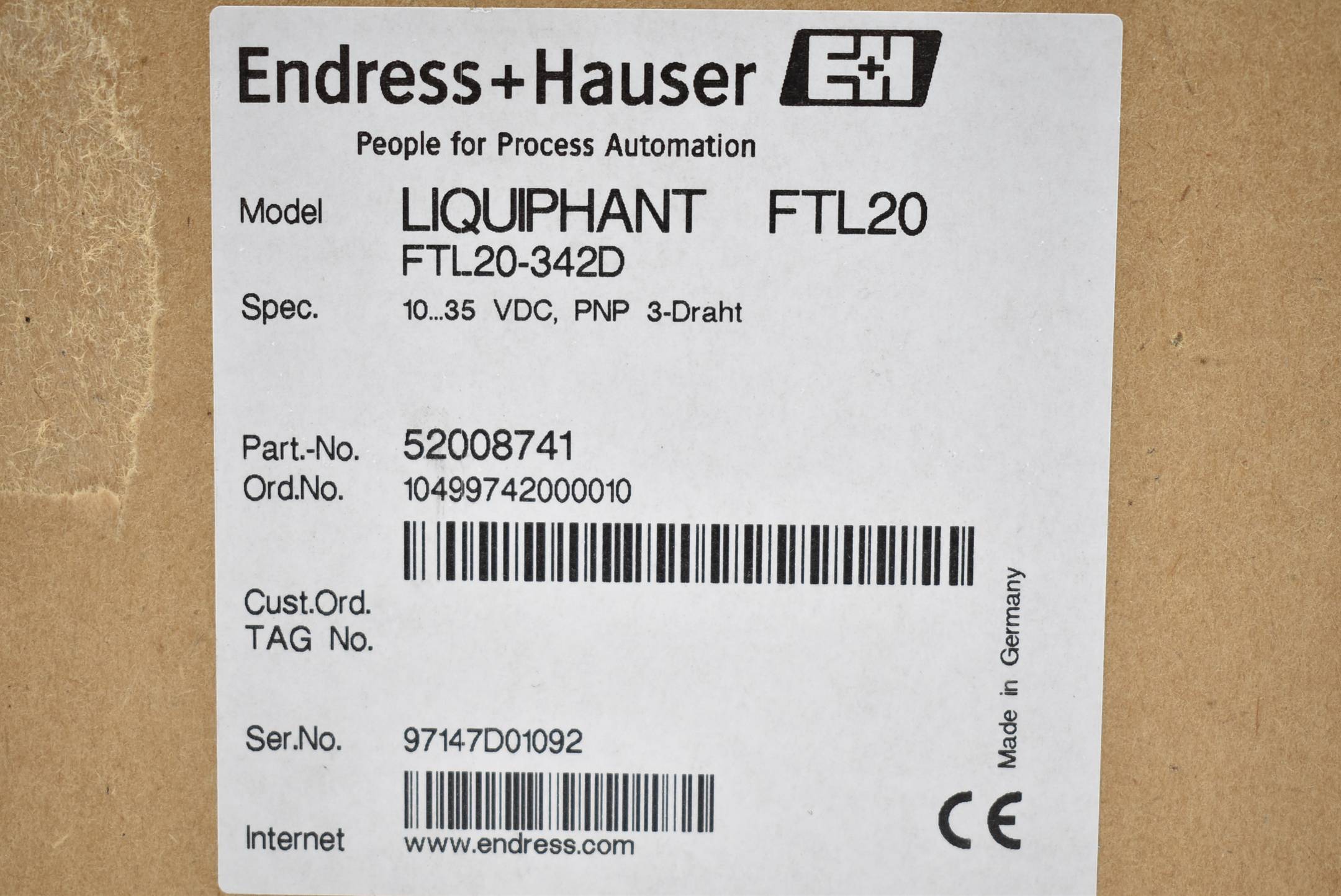 Endress+Hauser Liquiphant Füllstandgrenzschalter FTL20-342D ( 52008741 )