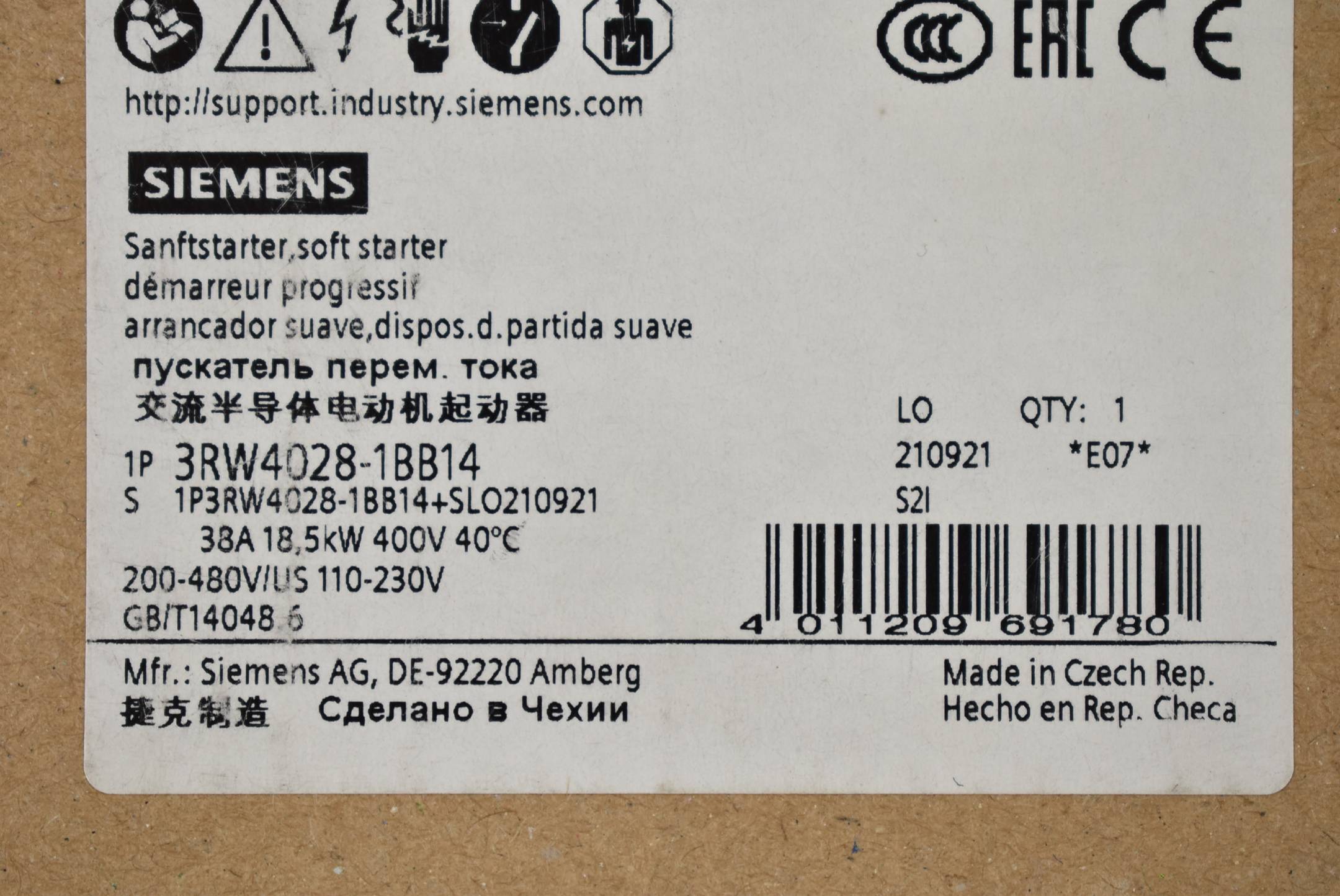 Siemens sirius Sanftstarter S0 3RW4 028-1BB14 ( 3RW4028-1BB14 ) 18,5kW 400V