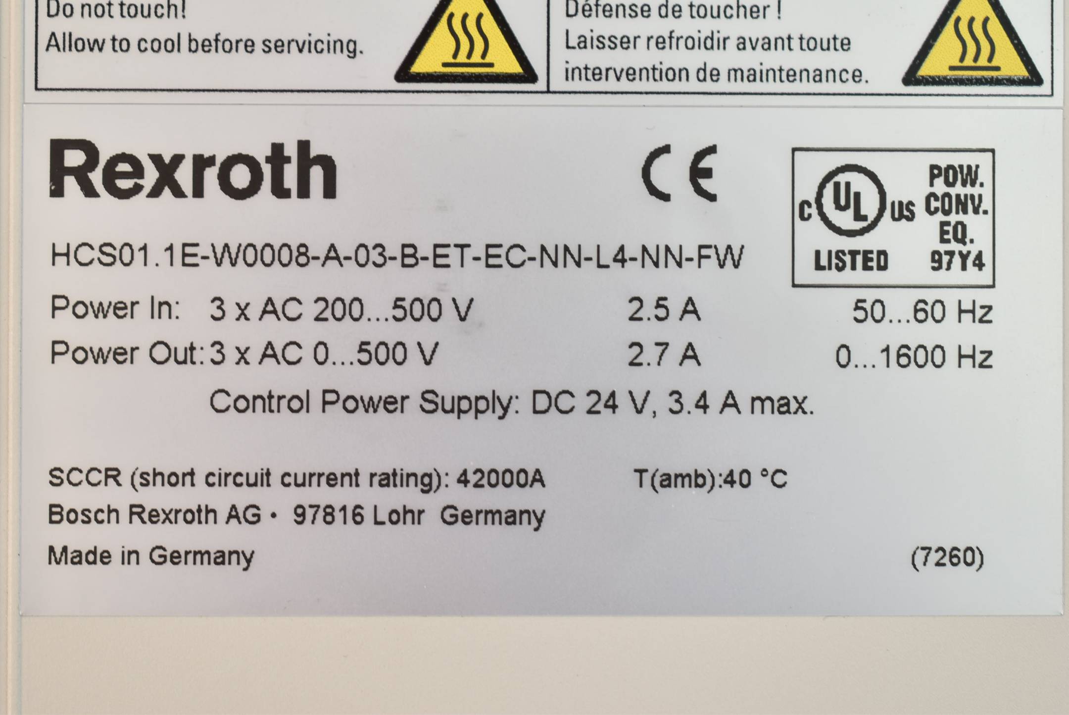 Rexroth IndraDrive Cs 24VDC 3.4A HCS01.1E-W0008-A-03-B-ET-EC-NN-S4-NN-FW