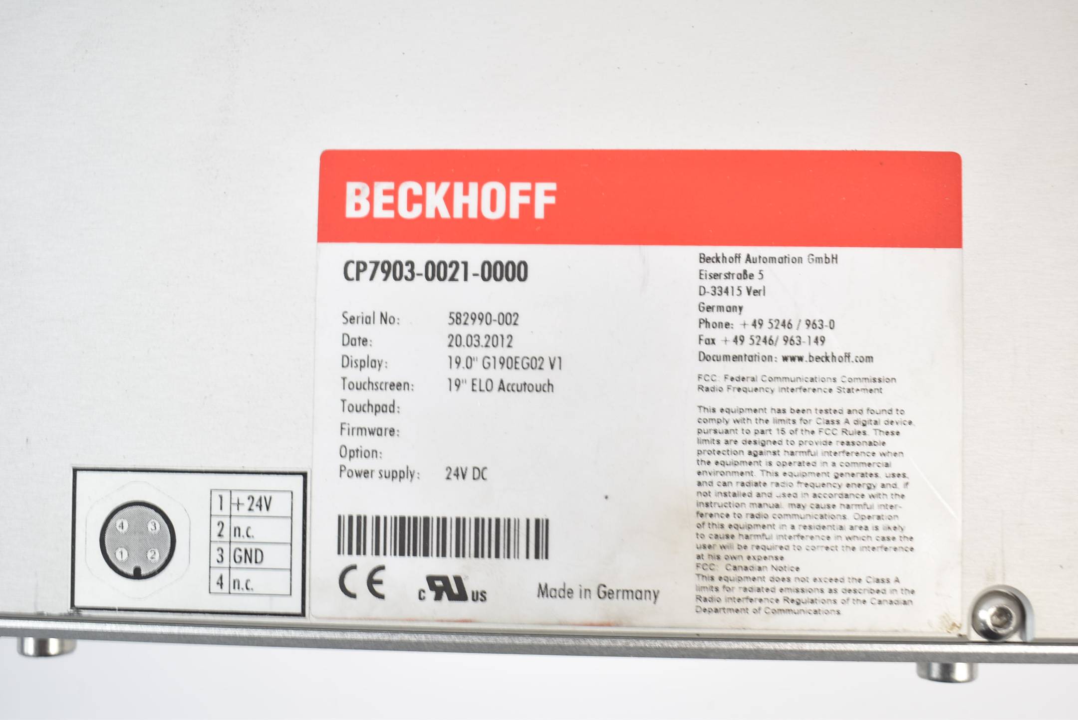 DEFEKT Beckhoff Economy-Control-Panel 19" 24VDC CP7903-0021-0000