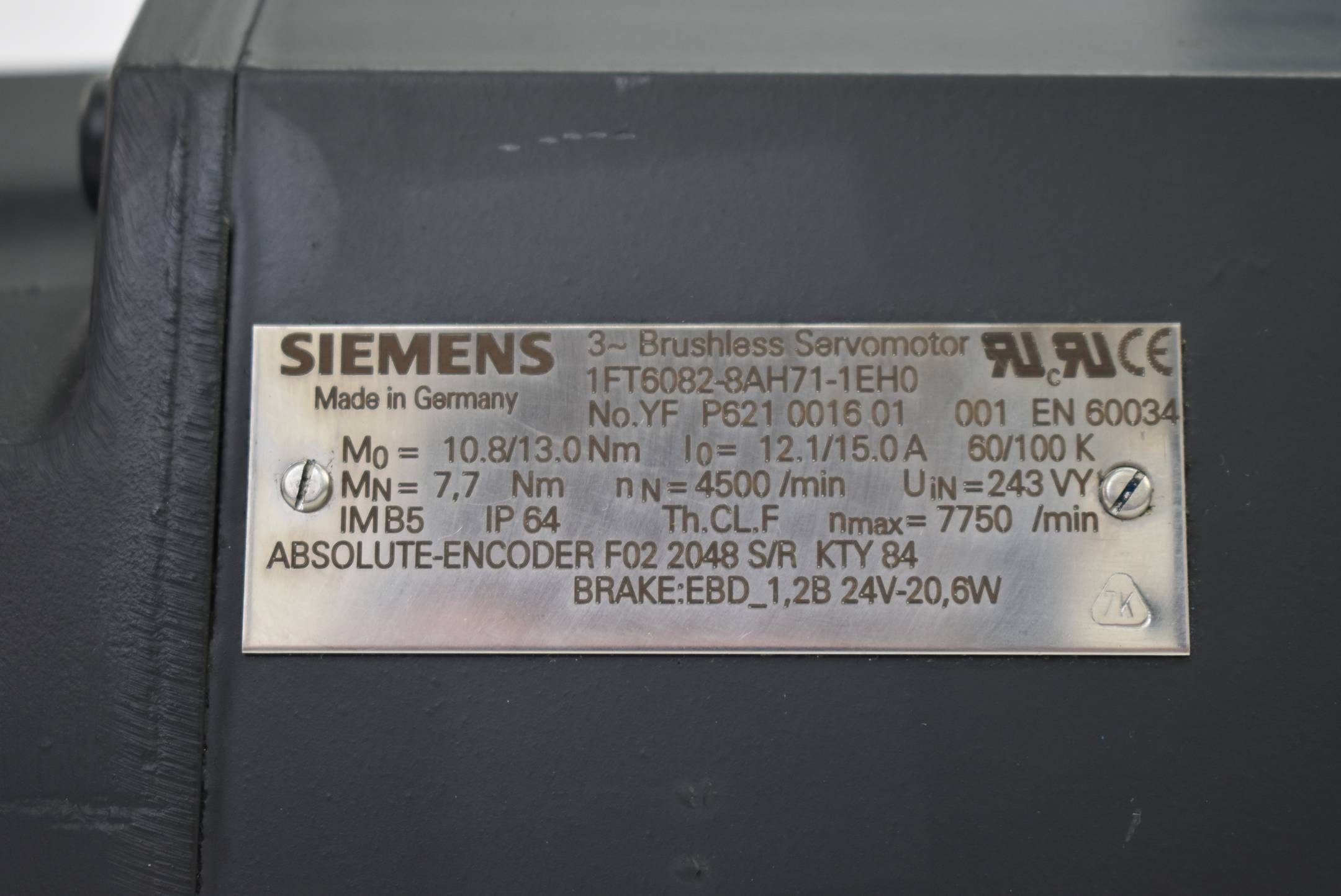 Siemens 3~ Brushless Servomotor 1FT6 082-8AH71-1EH0 ( 1FT6082-8AH71-1EH0 )