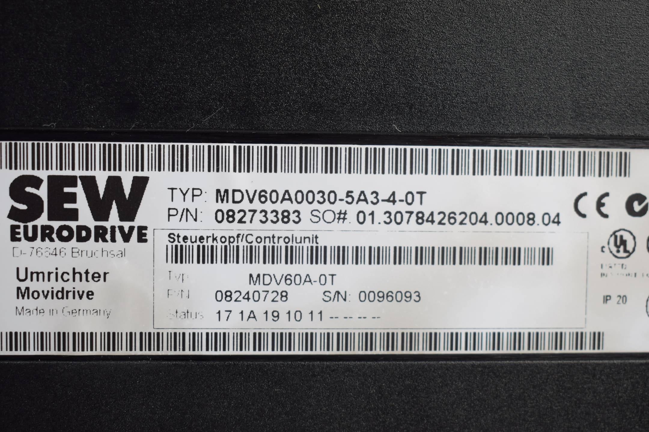 SEW Eurodrive Movidrive Umrichter MDV60A0030-5A3-4-0T