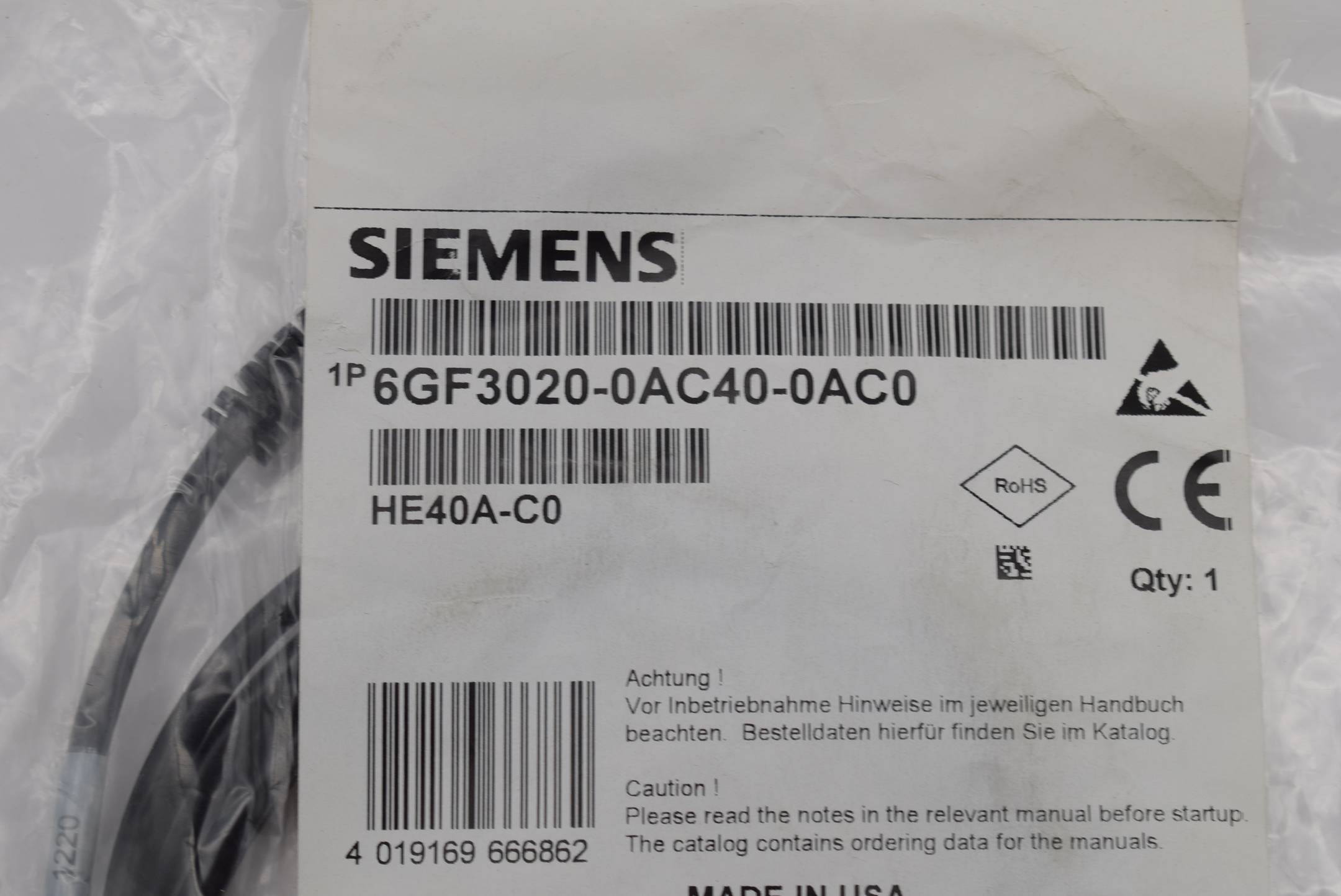 Siemens USB Cable 6" 6GF3020-0AC40-0AC0 ( 6GF3 020-0AC40-0AC0 )