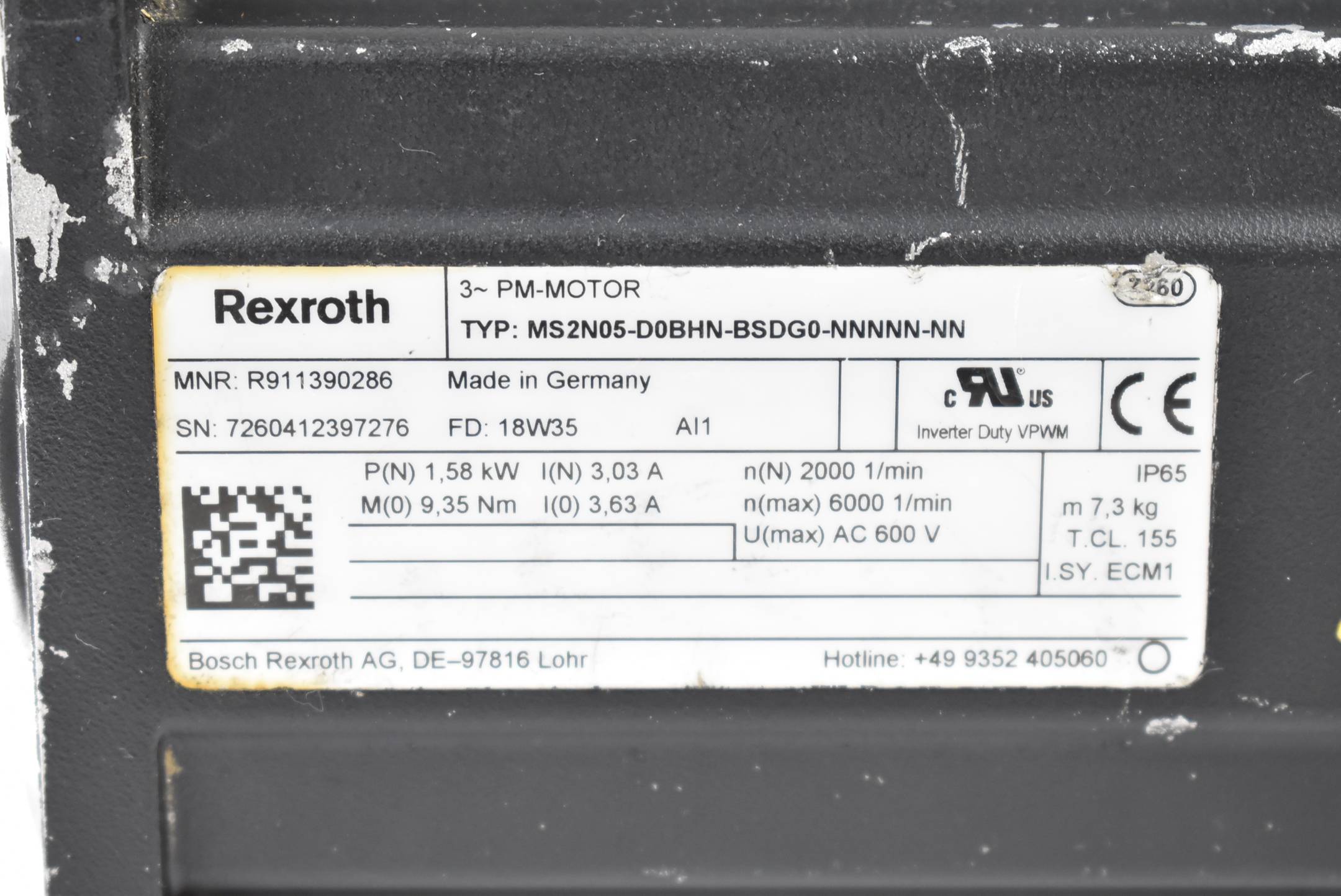 Rexroth Servomotor  3,03A 1,58kW 6000rpm MS2N05-D0BHN-BSDG0-NNNNN-NN ( R911390286 )