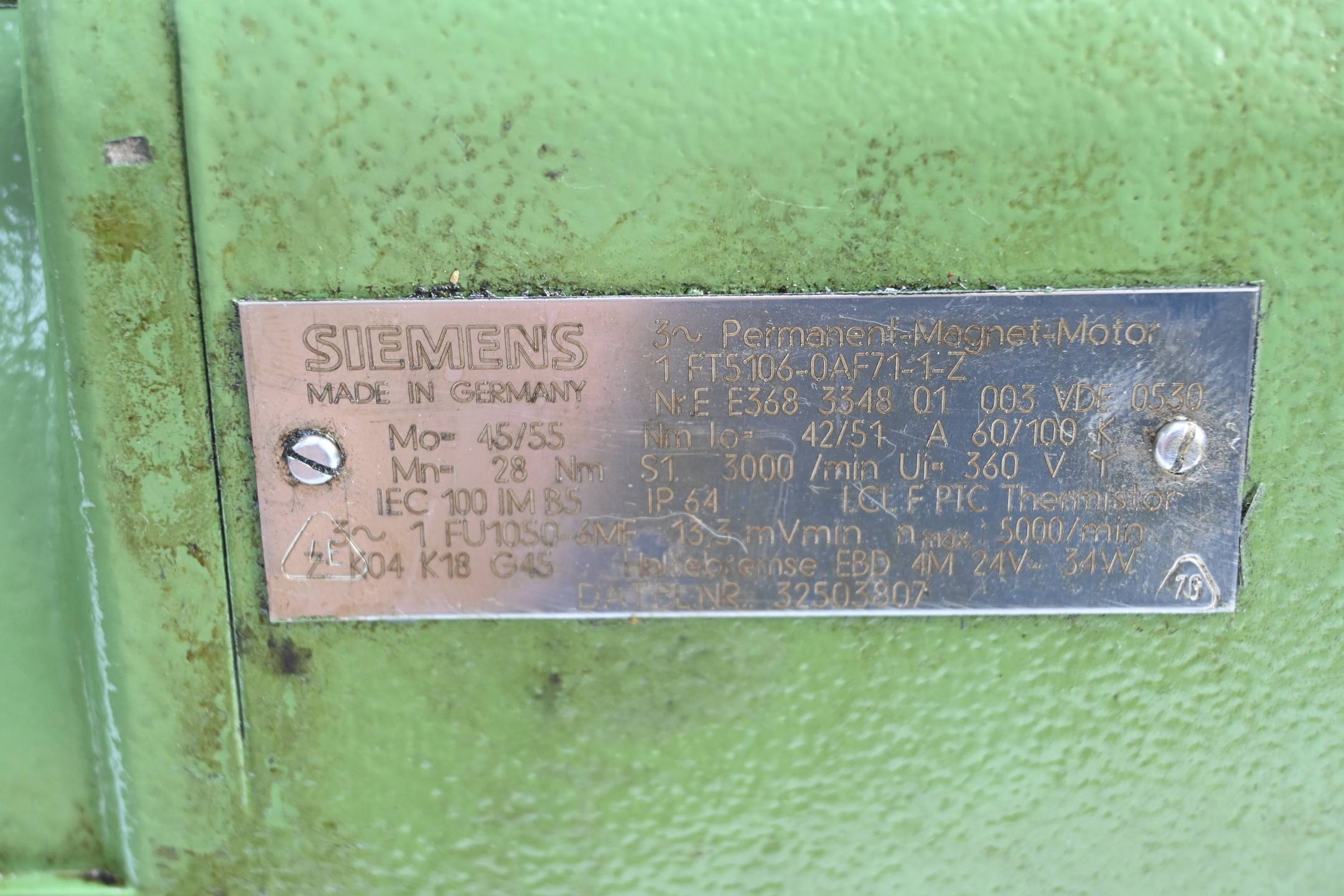 Siemens 3~ Permanent Magnet Motor 1FT5106-0AF71-1-Z ( 1FT5 106-0AF71-1-Z )