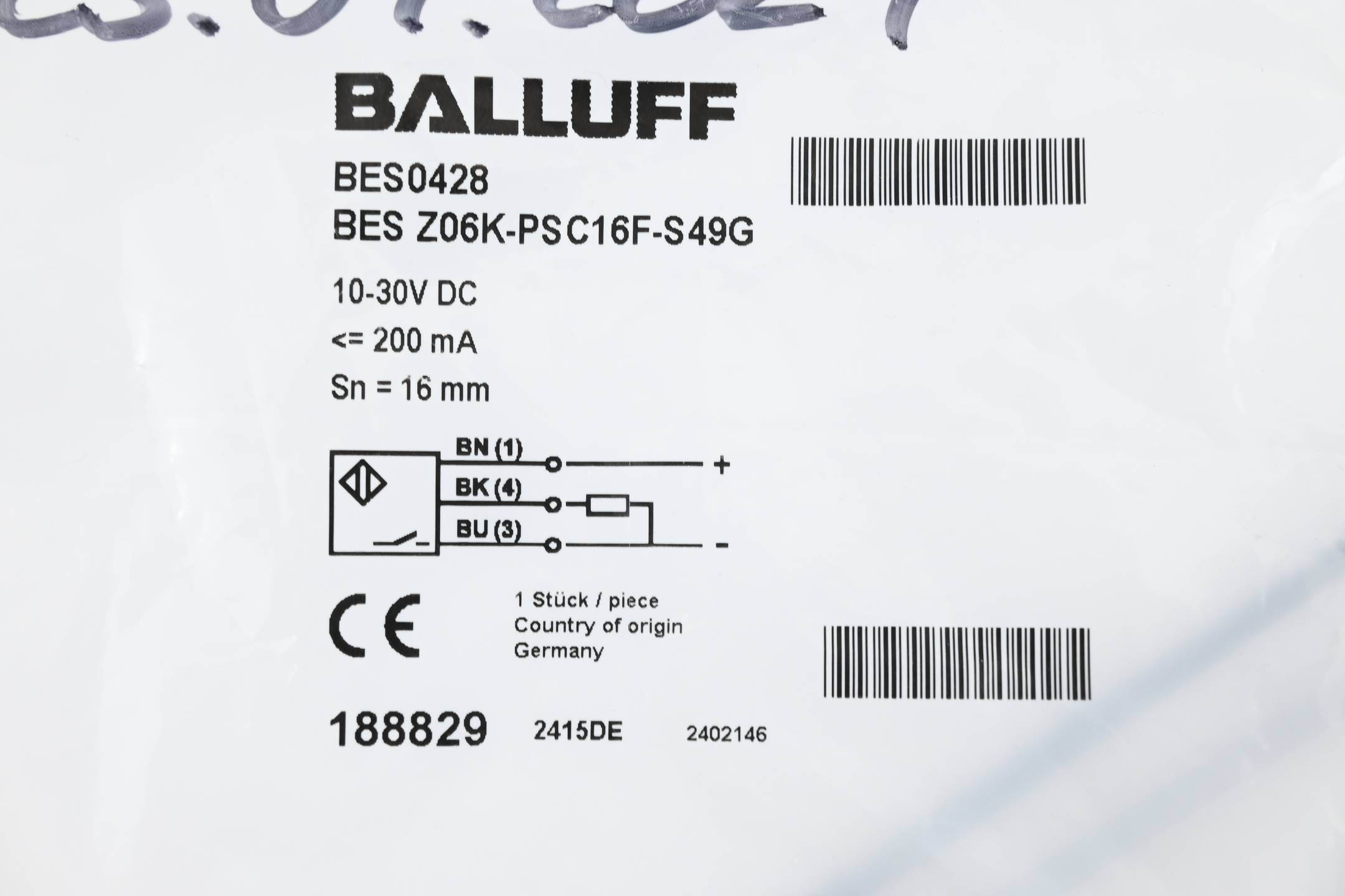 Balluff Induktiver Ringsensor und Schlauchsensor BES0428 / BES Z06K-PSC16F-S49G