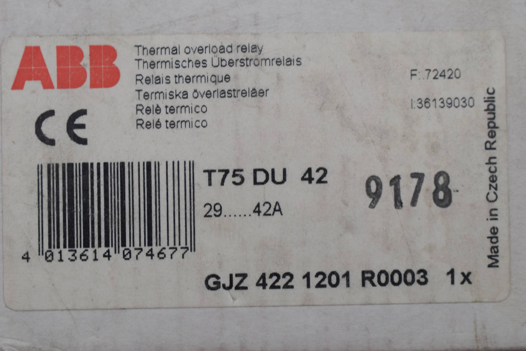 ABB Thermisches Überstromrelais T75 DU 42