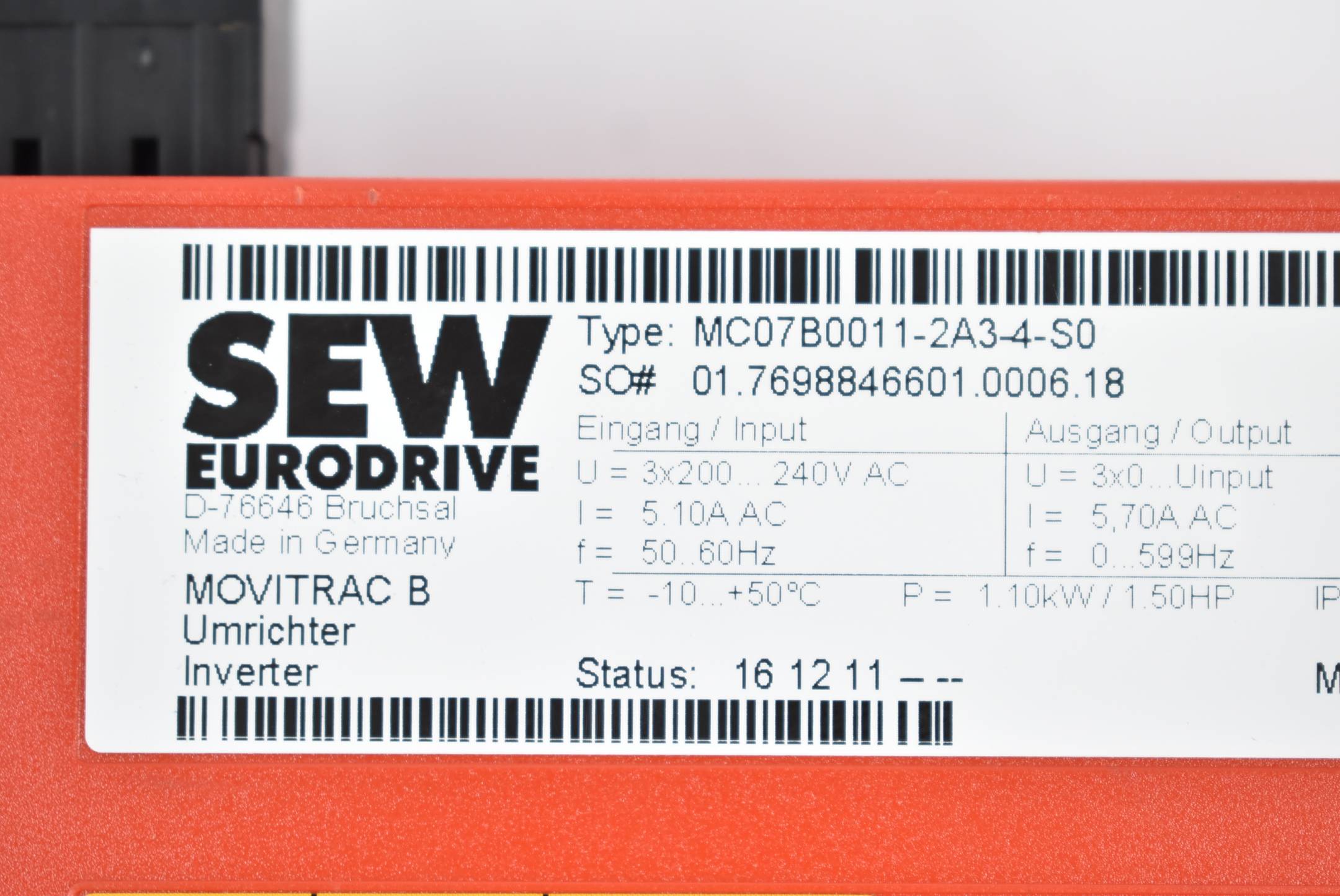 SEW Eurodrive Umrichter Movitrac B MC07B0011-2A3-4-S0 