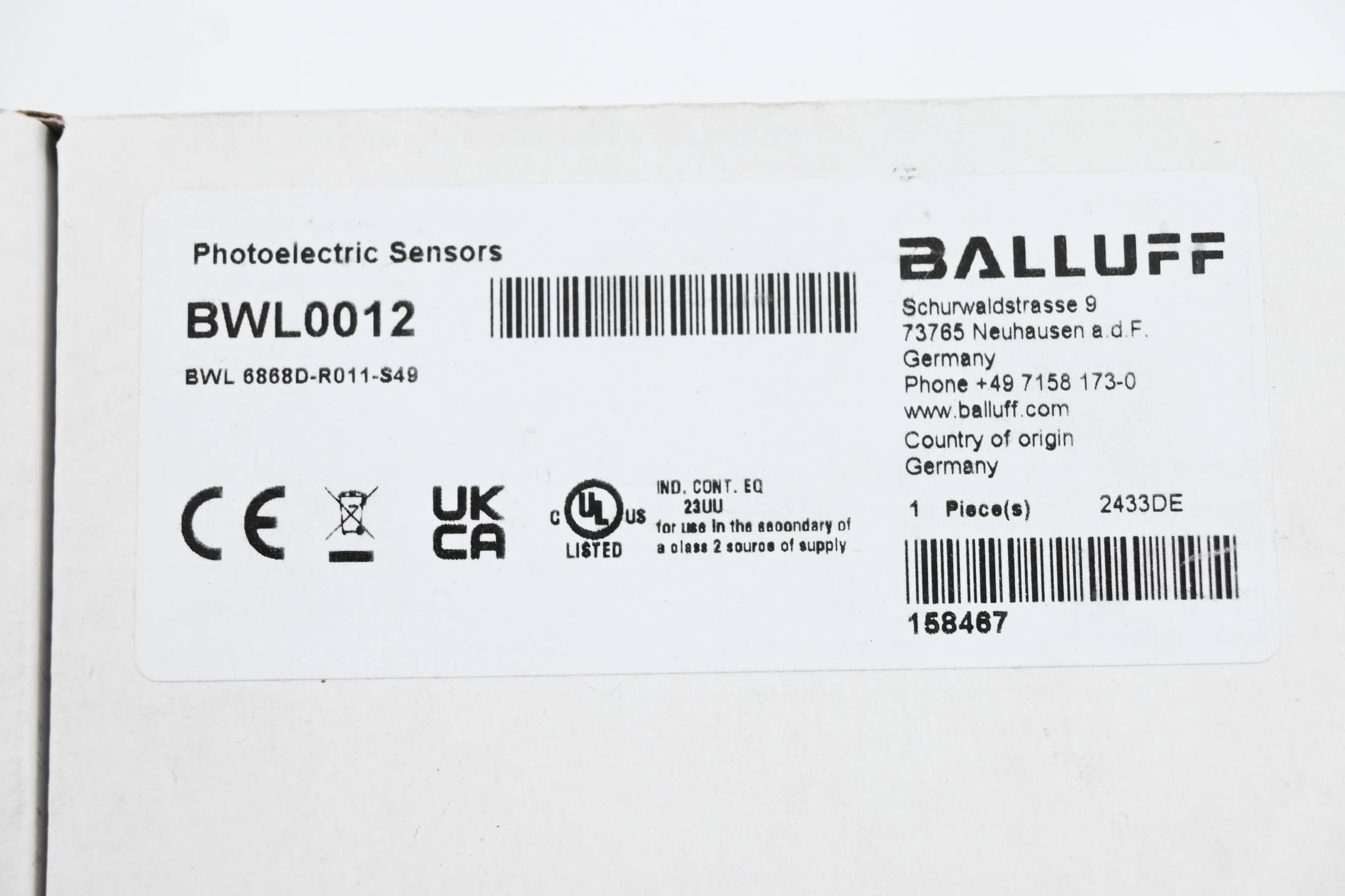 Balluff Winkellichtschranke BWL0012 ( BWL 6868D-R011-S49 )