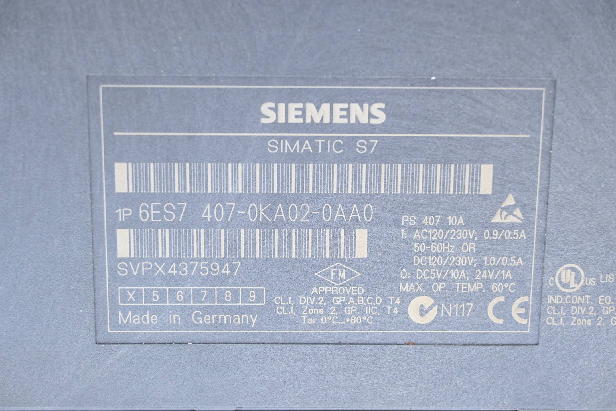 Siemens Simatic S7 Stromversorgung 6ES7407-0KA02-0AA0 ( 6ES7 407-0KA02-0AA0 )