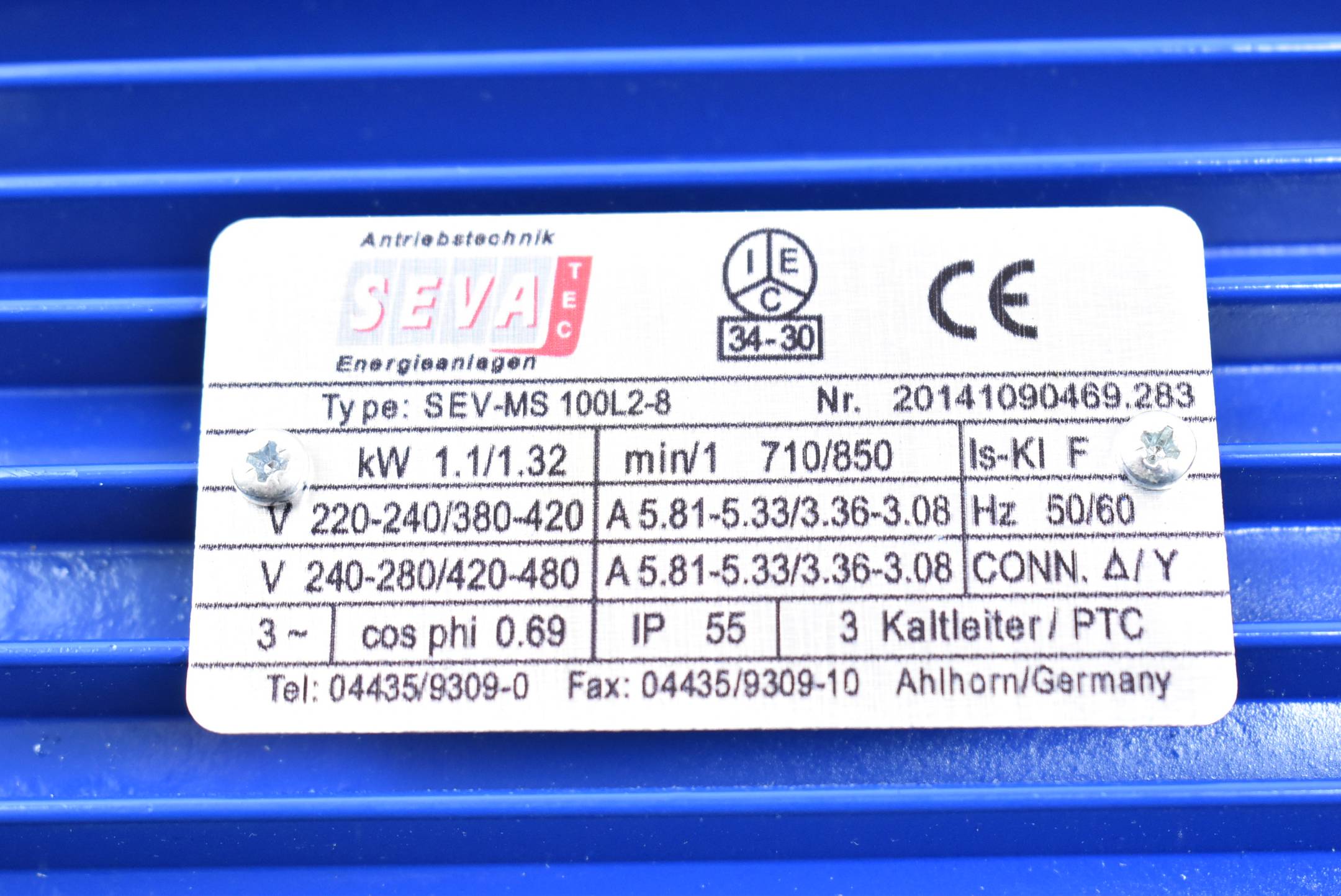 SEVA-TEC Drehstrommotor SEV-MS 100L2-8 ( SEV-MS100L2-8 ) min/1 750/850 