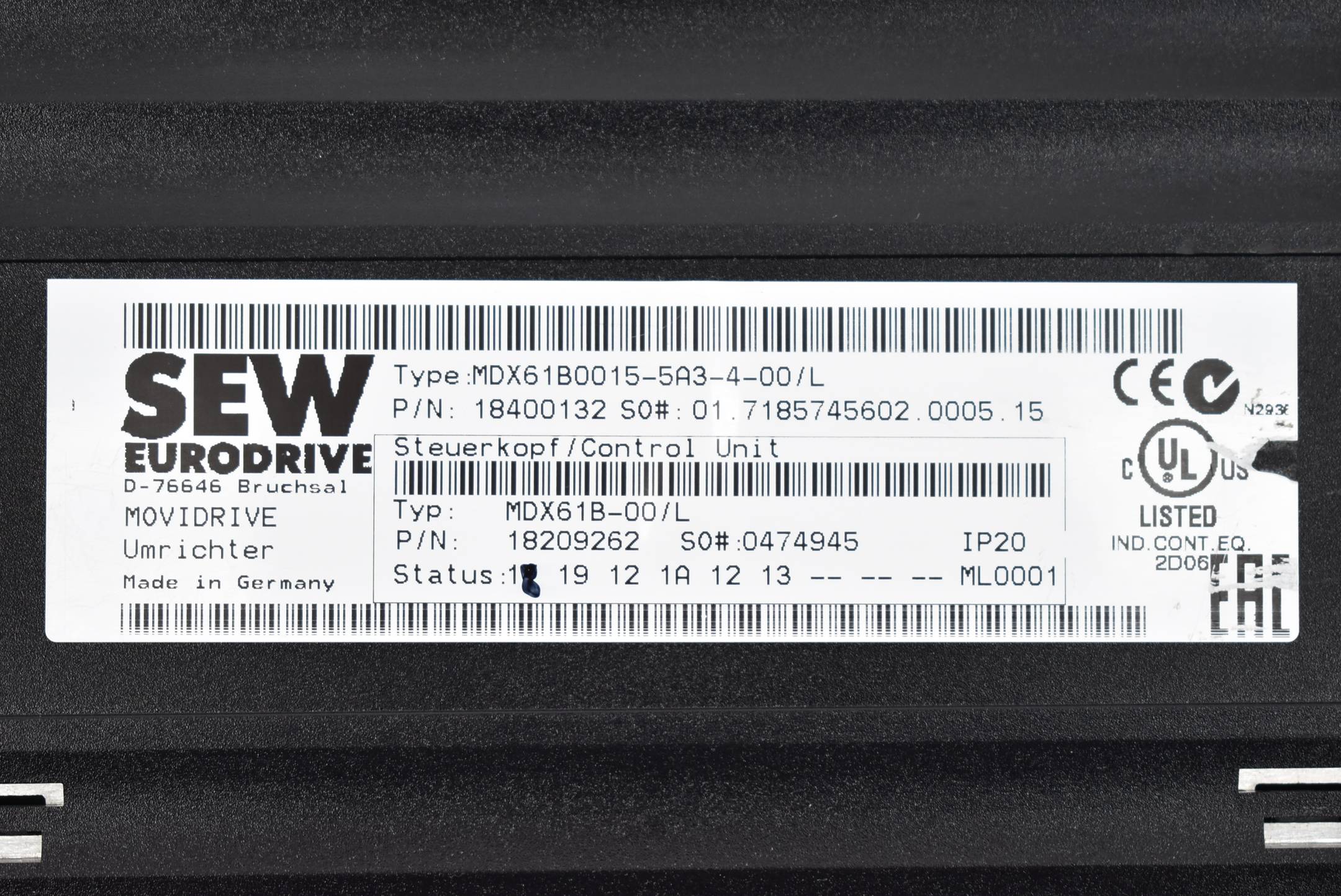 SEW-Eurodrive Umrichter Movidrive MDX61B0015-5A3-4-00/L + MDX60A0015-503-4-00L