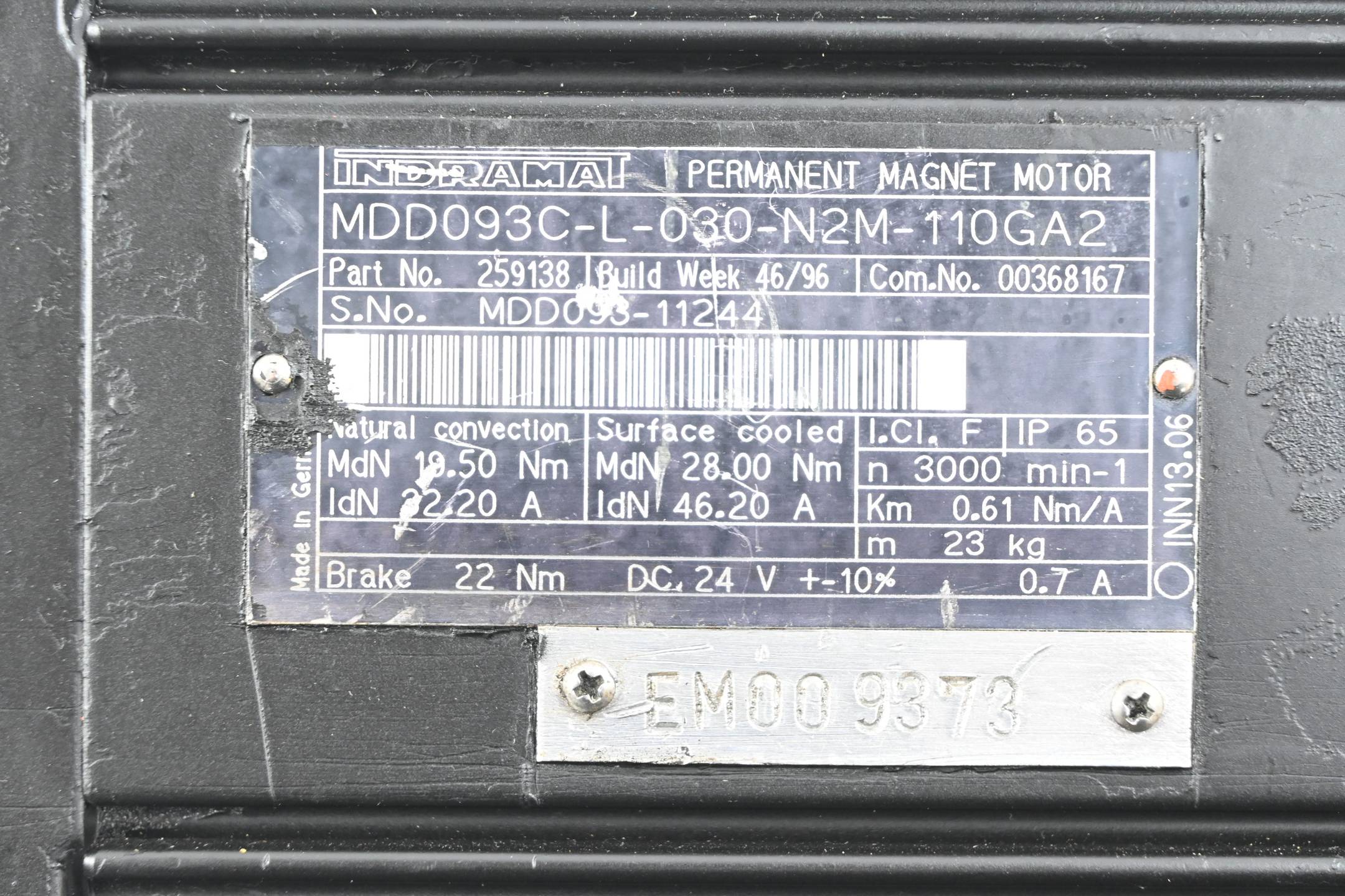 Indramat Permanent Magnet Motor MDD093C-L-030-N2M-110GA2 ( 259138 )