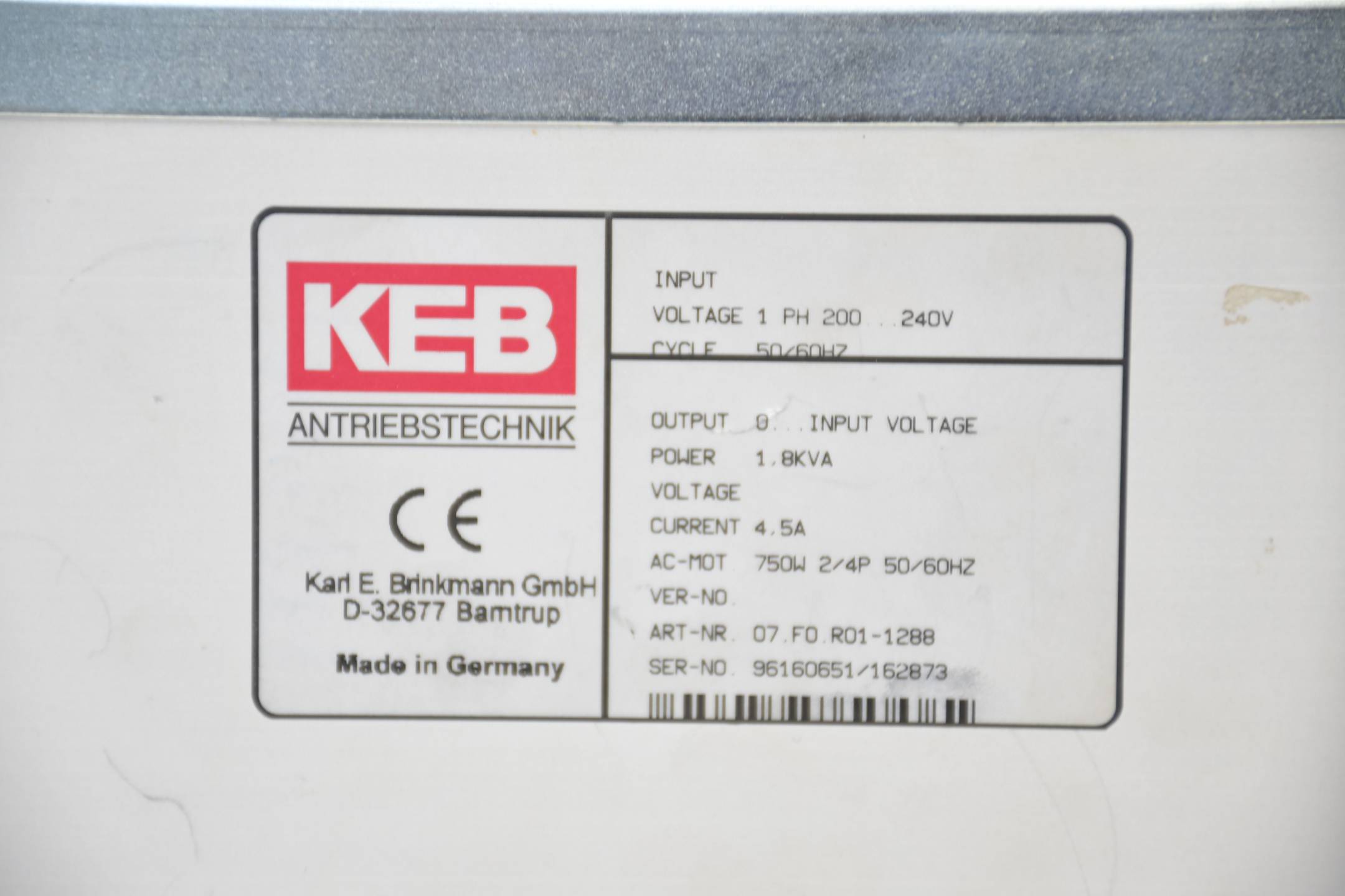 KEB combivert F0 Frequenzumrichter 07.F0.R01-1288 ( 07F0R01 )