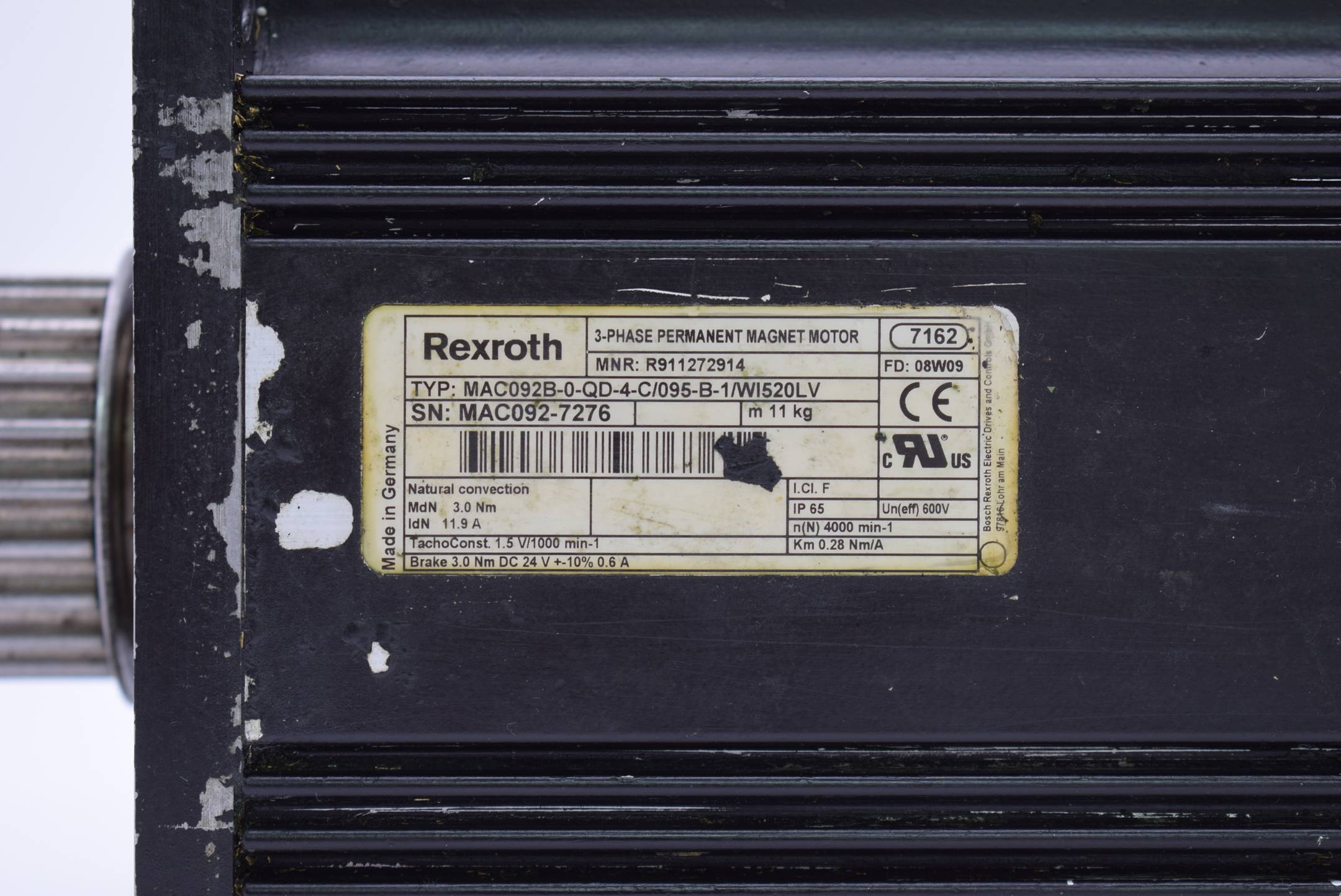 Rexroth 3-Phase Permanent Magnet Motor 7162 MAC092B-0-QD-4-C/095-B-1/WI520LV