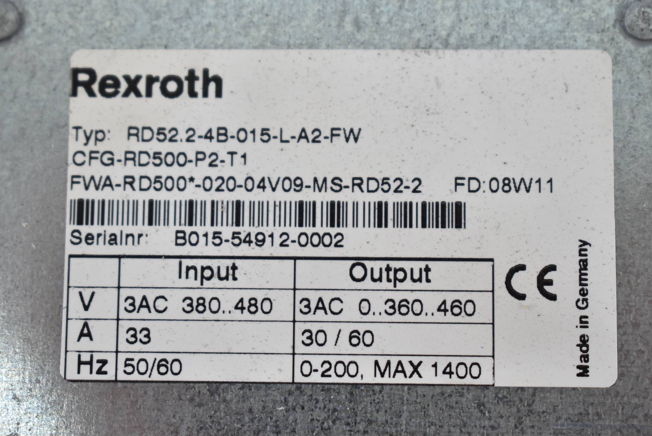 Indramat Rexroth Frequenzumrichter RD52.2-4B-015-L-A2-FW + RZB01.2-UN