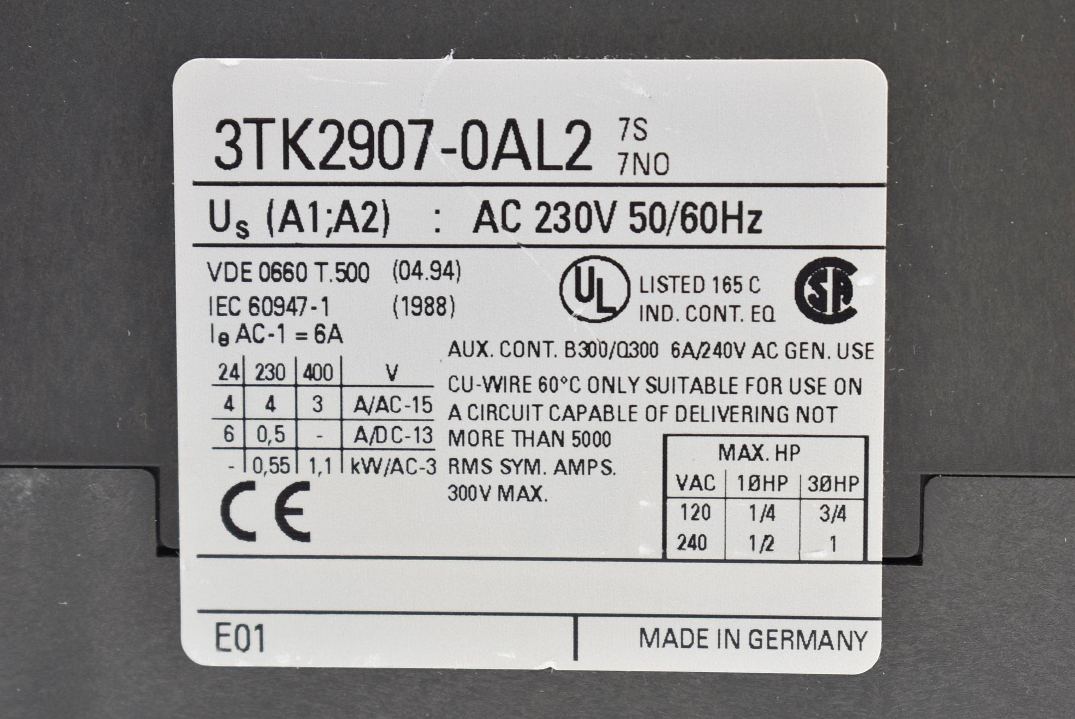 Siemens Zusatzbaustein 230 V 50/60Hz 3TK2 907-0AL2 ( 3TK2907-0AL2 ) E1