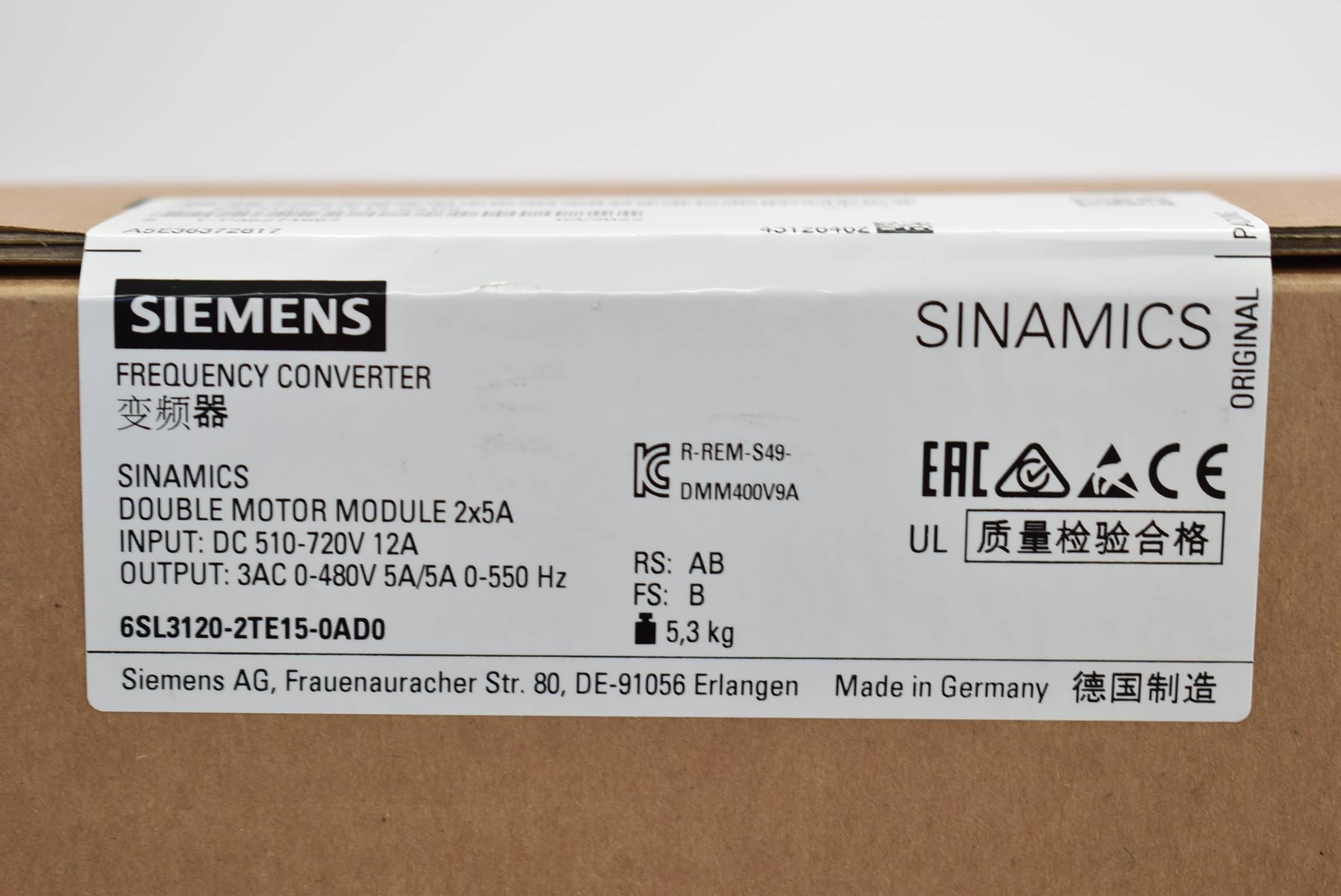 Siemens sinamics S120 6SL3120-2TE15-0AD0 ( 6SL3 120-2TE15-0AD0 ) FS.B