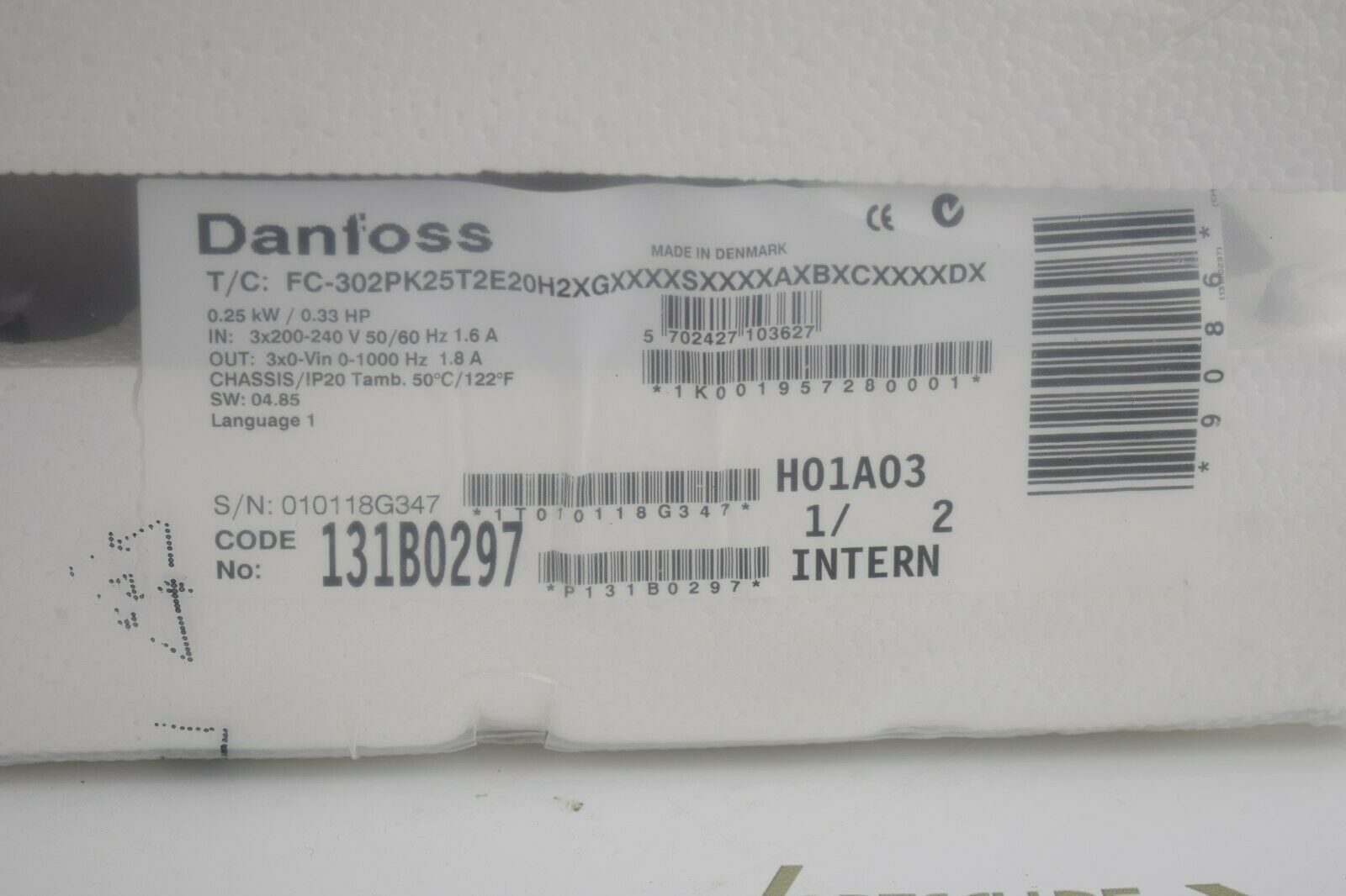 Danfoss Frequenzumrichter frequency converter 131B0297 0.25 kW ( 0.33 HP )