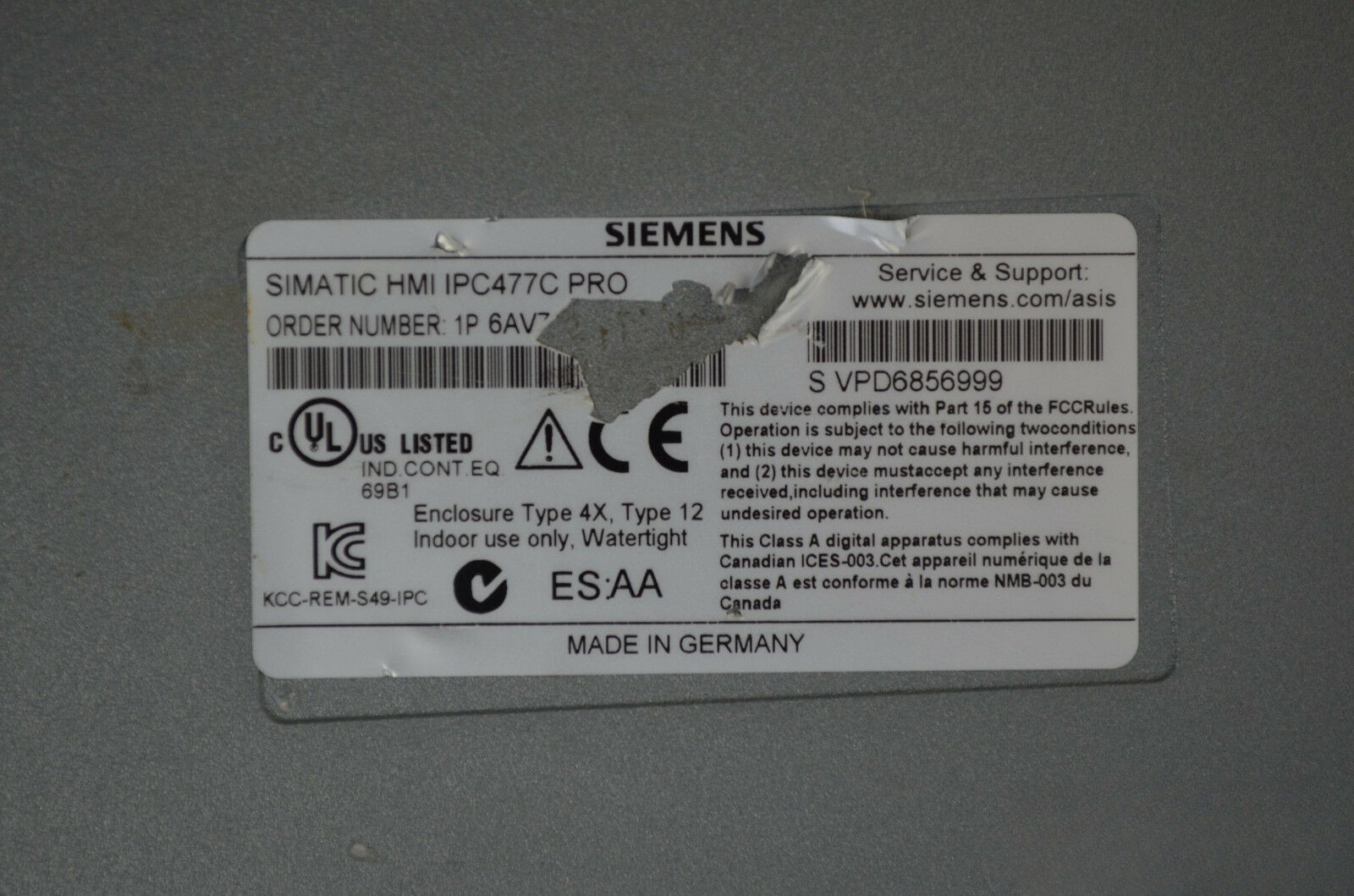 Siemens simatic HMI IPC477C PRO Panel