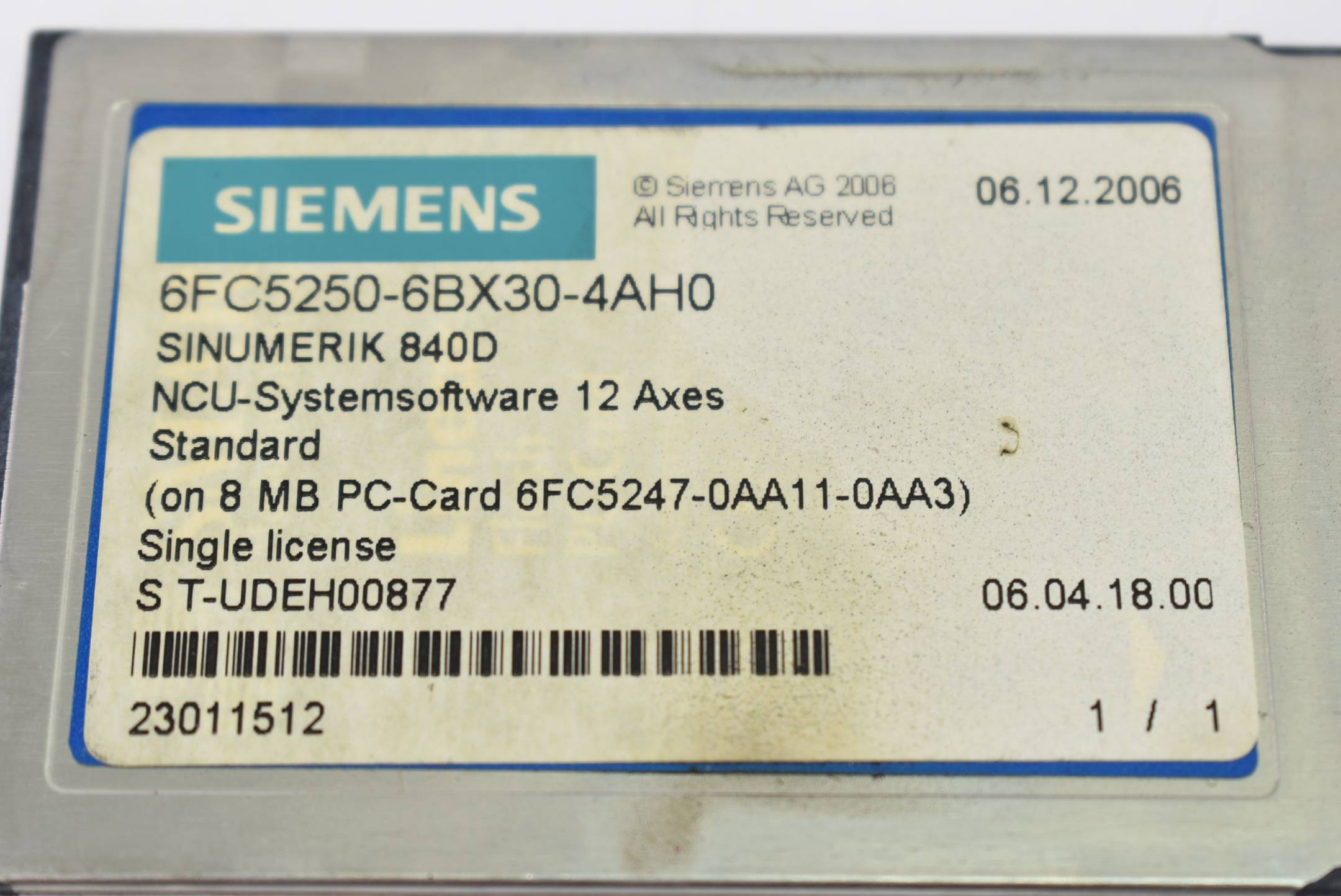 Siemens sinumerik 840D CNC-Software 6FC5 250-6BX30-4AH0 ( 6FC5250-6BX30-4AH0 )