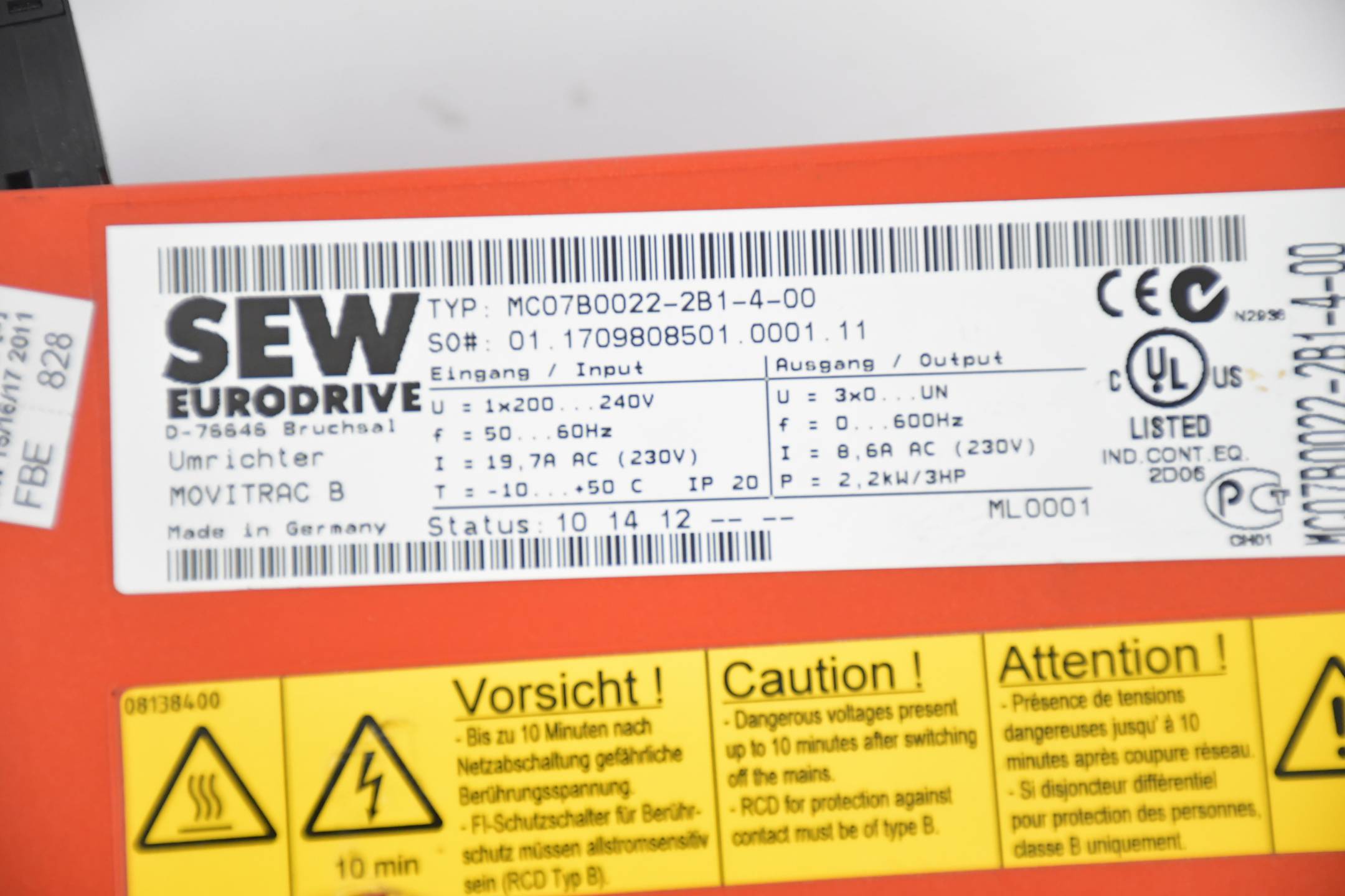 SEW Eurodrive Frequenzumrichter Movitrac MC07B0022-2B1-4-00