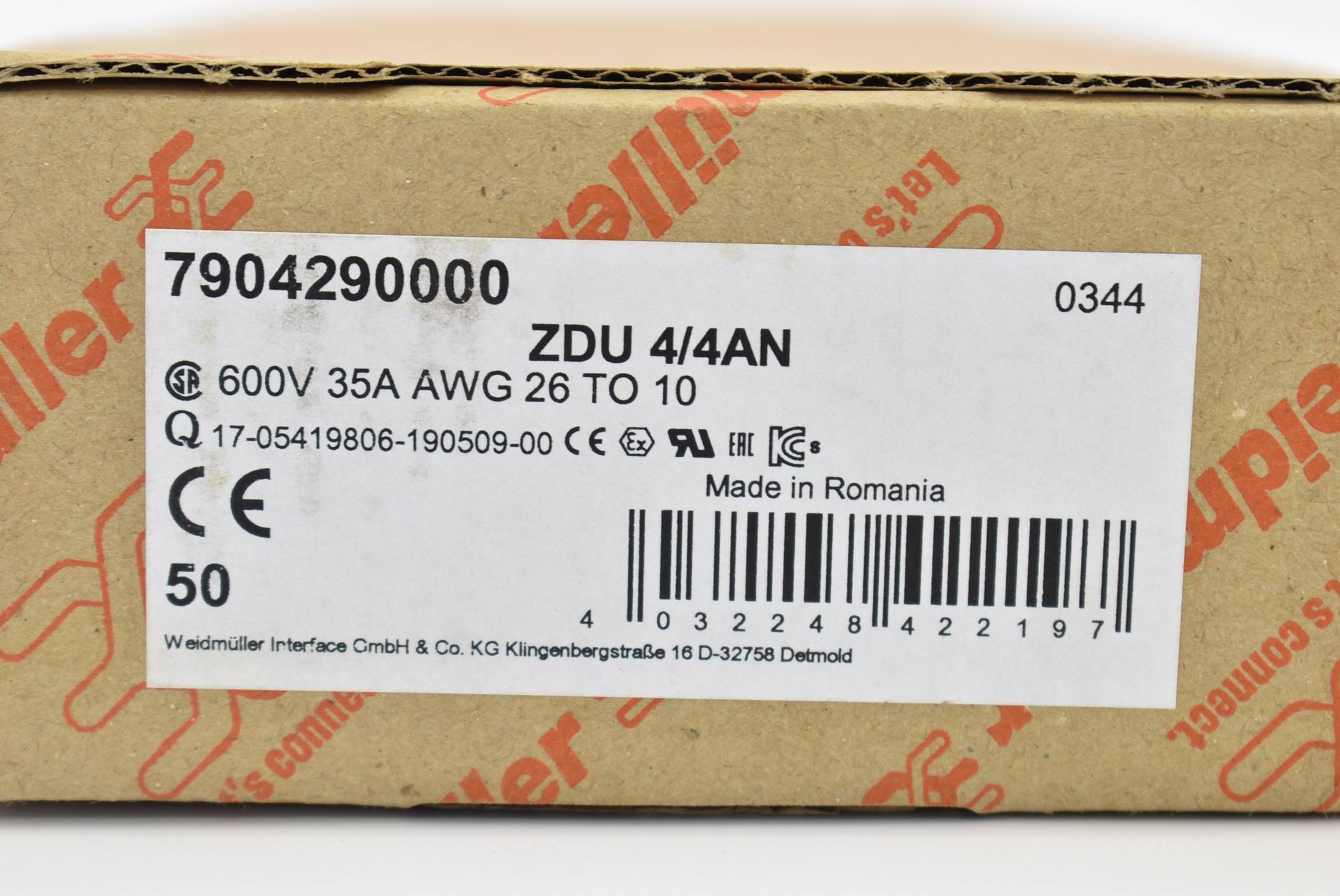 Weidmüller Reihenklemmen 50 Stück 7904290000 ZDU 4/4AN 