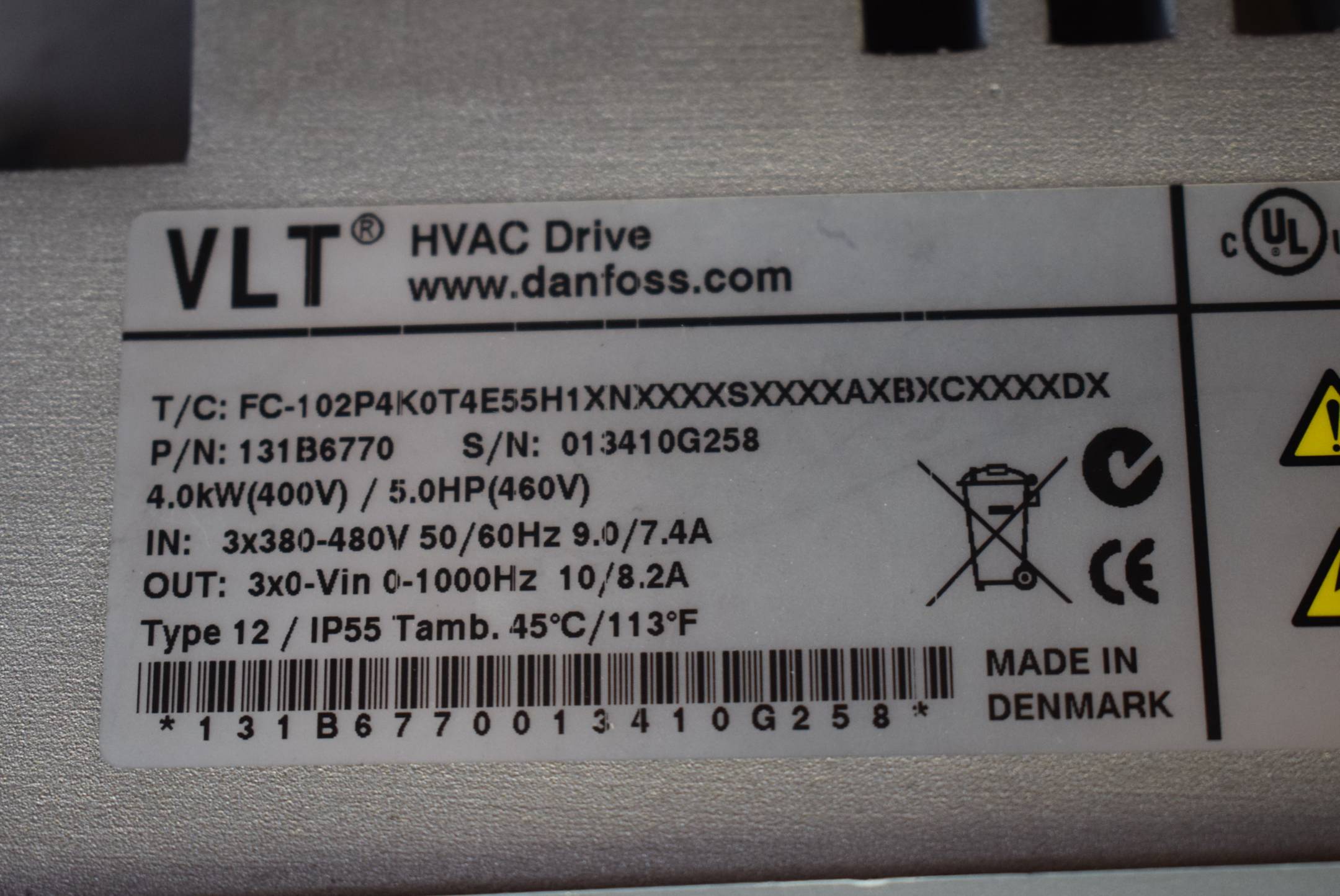 Danfoss  HVAC Drive FC-102P4K0T4E55H1 ( 131B6770 )