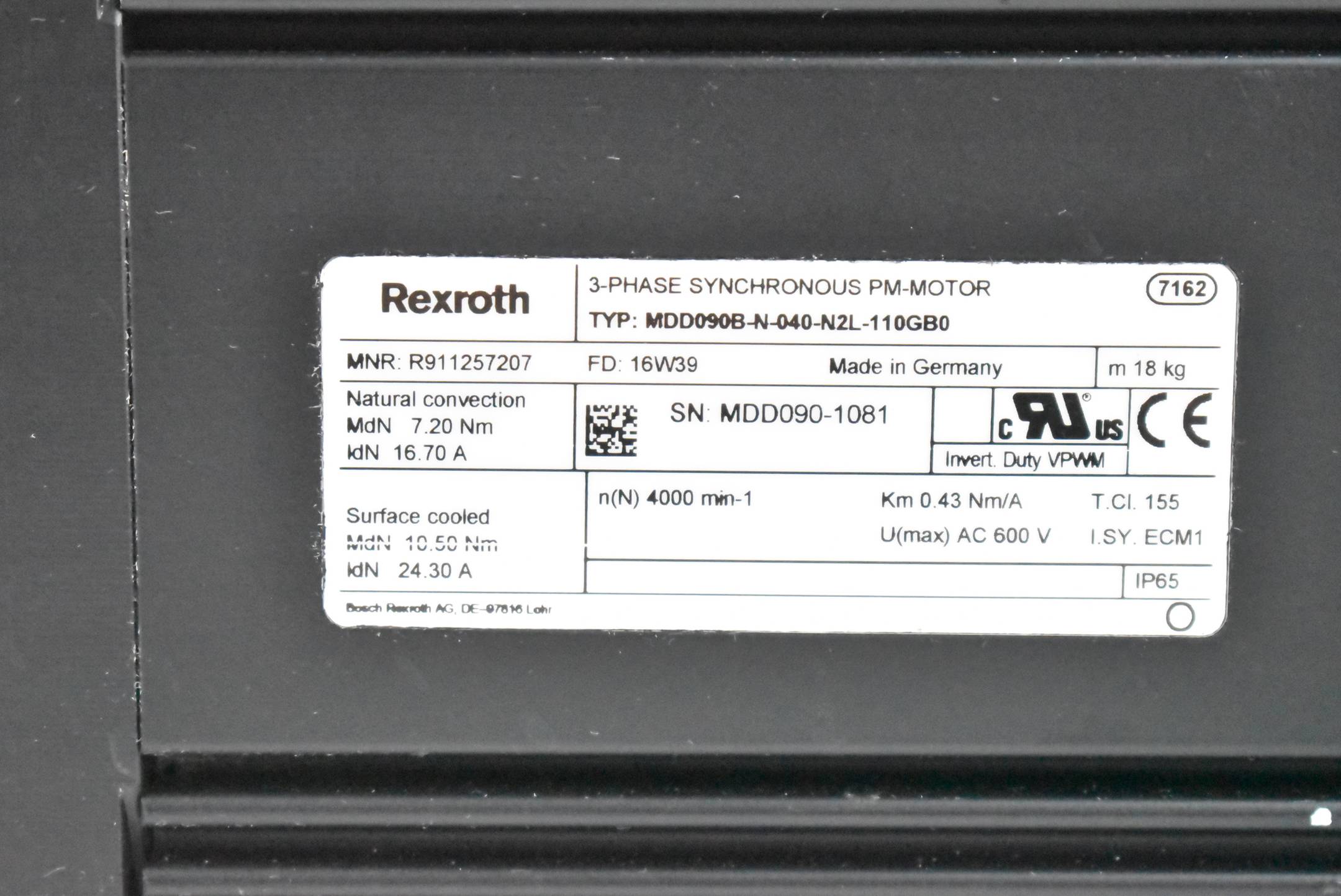 Rexroth Servomotor 7,2Nm 16,7A 4000rpm MDD090B-N-040-N2L-110GB0 ( R911257207 )