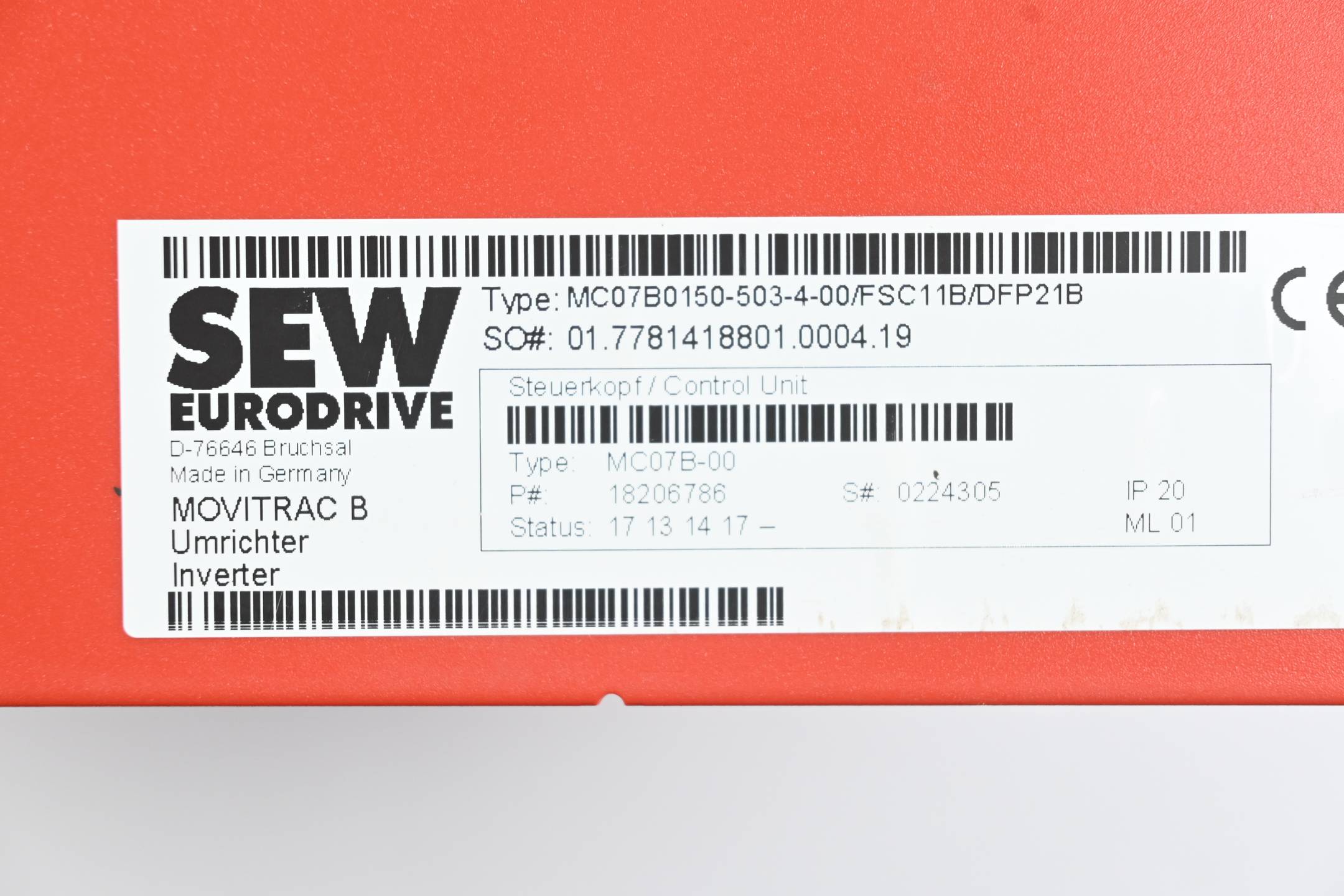 SEW Eurodrive Movitrac B Umrichter MC07B0150-503-4-00/FSC11B/DFP21B