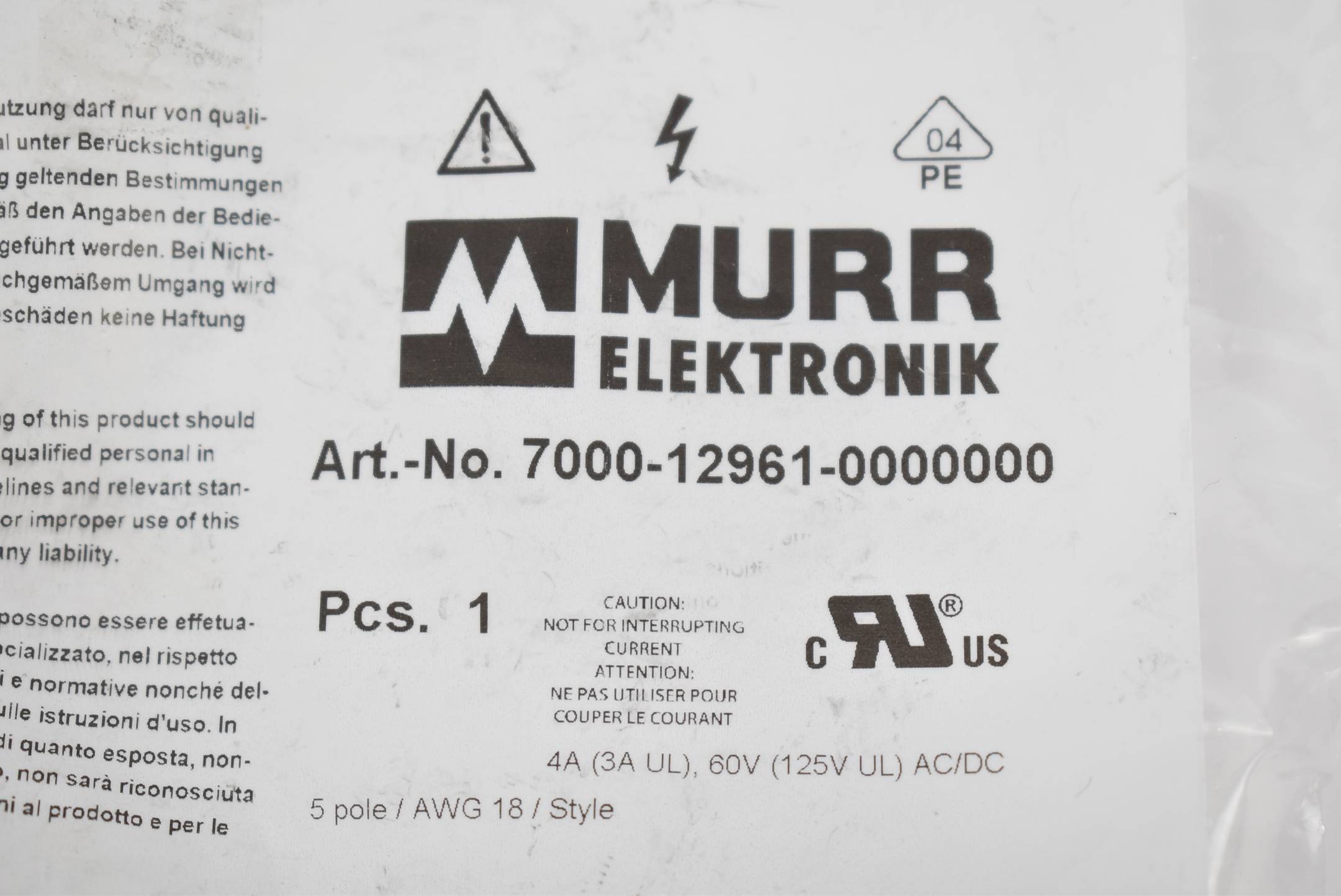 Murr Elektronik Schraubklemmenanschluss 5-polig 7000-12961-0000000