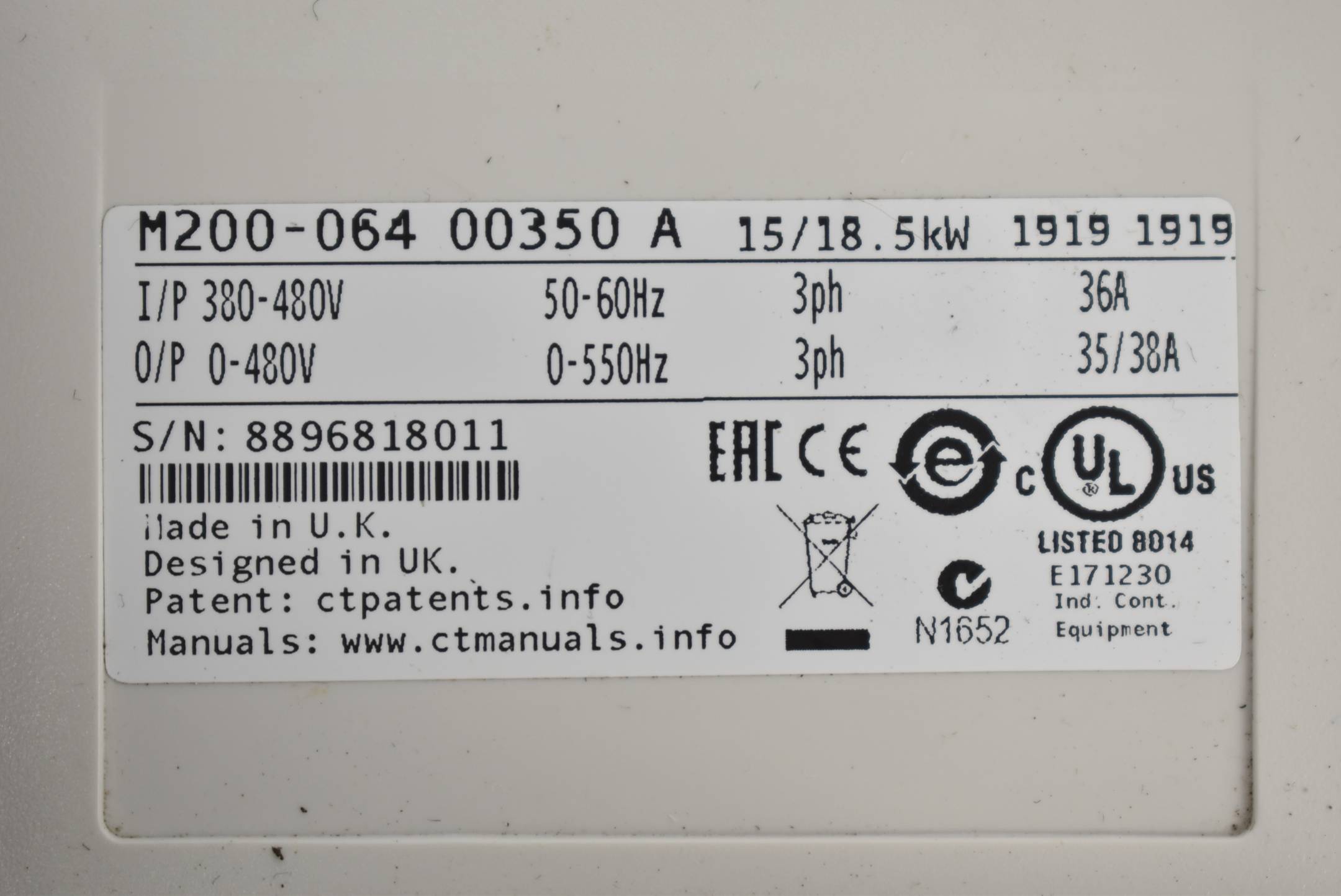Control Techniques Nidec Unidrive M200 M200-064 00350 A ( 15-18,5kW 50-60Hz )