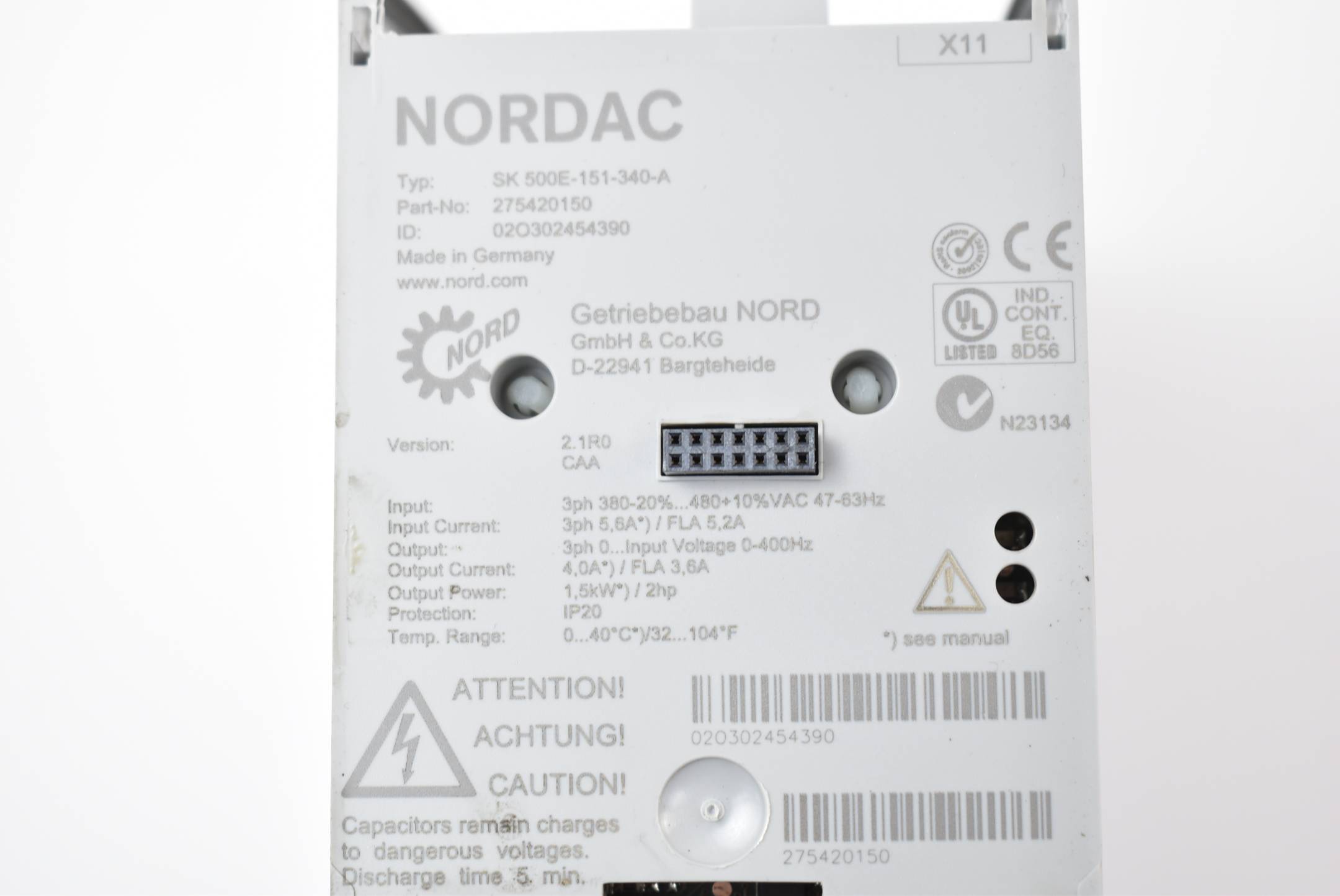 Nordac Umrichter 380+480VAC 2,2KW SK 500E-151-340-A ( 275420150 ) + SK TU3-CTR