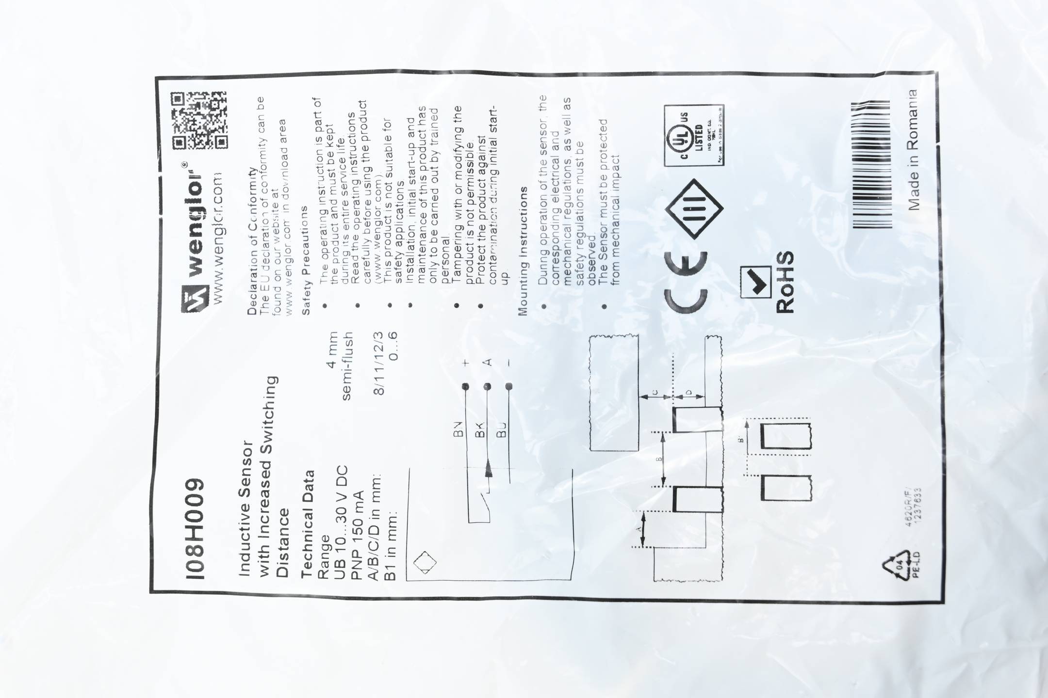 Wenglor Induktiver Sensor mit erhöhtem Schaltabstand I08H009 