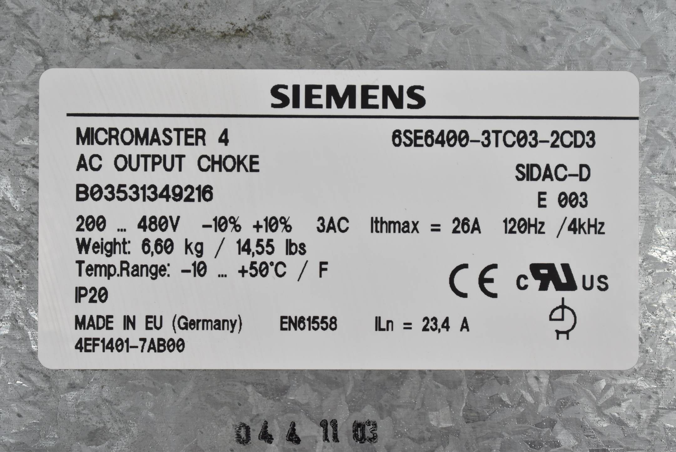 Siemens Micromaster 4 Ausgangsdrossel 6SE6 400-3TC03-2CD3 ( 6SE6400-3TC03-2CD3 )