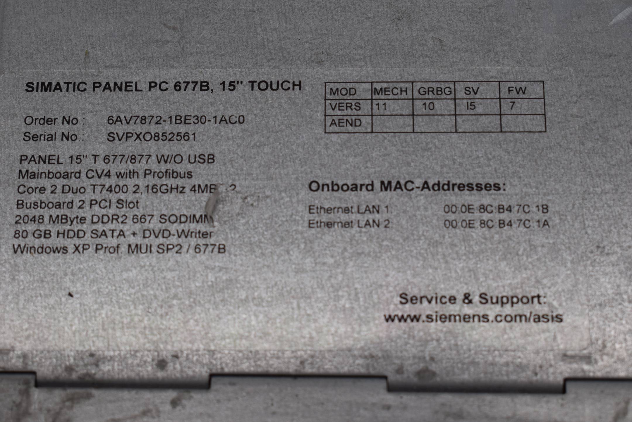 Siemens simatic Panel PC 677B (AC) 15" Touch 6AV7 872-1BE30-1AC0 ( 6AV7872-1BE30-1AC0 )