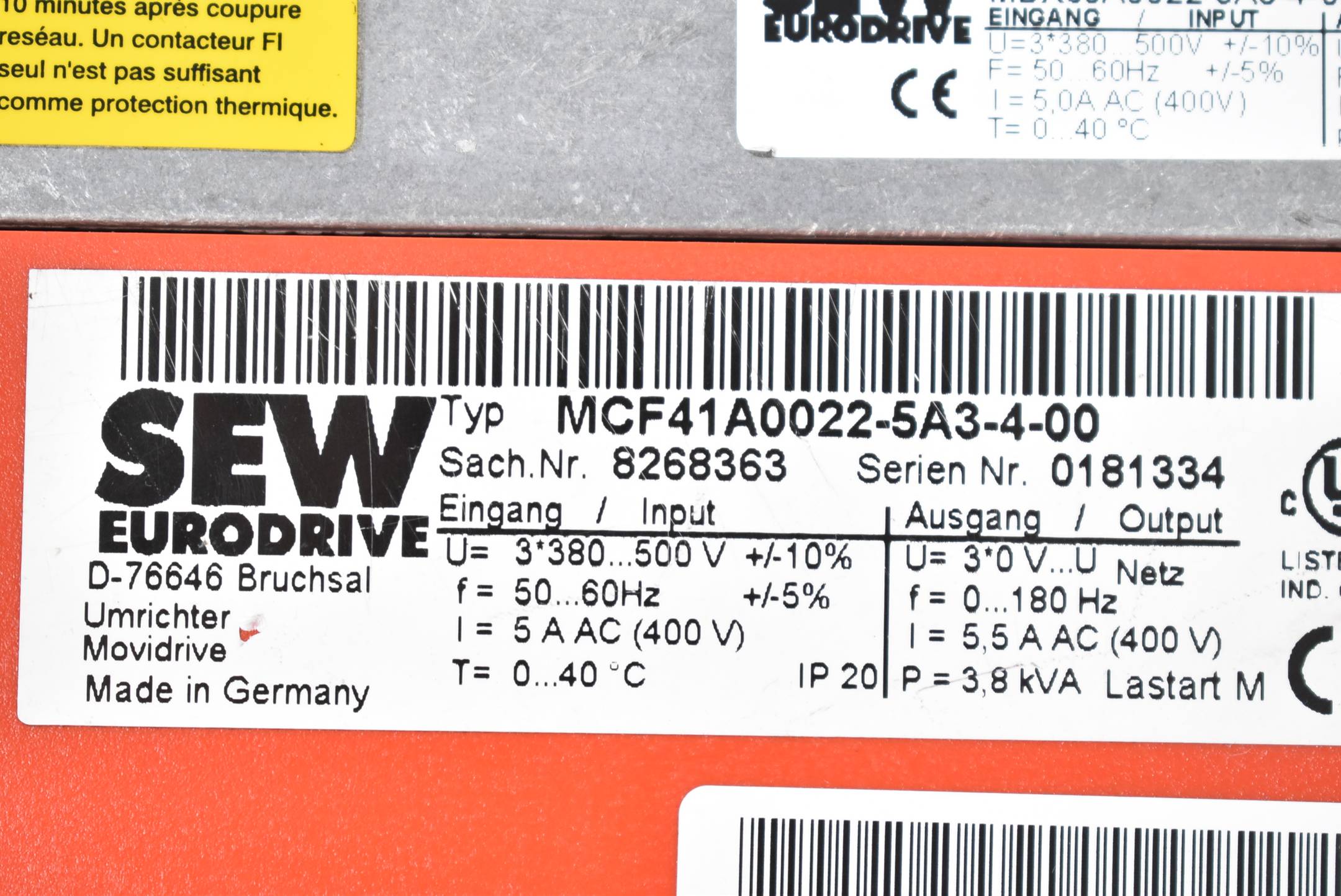 SEW Eurodrive Umrichter MCF41A0022-5A3-4-00 + MDX60A0022-5A3-4-00