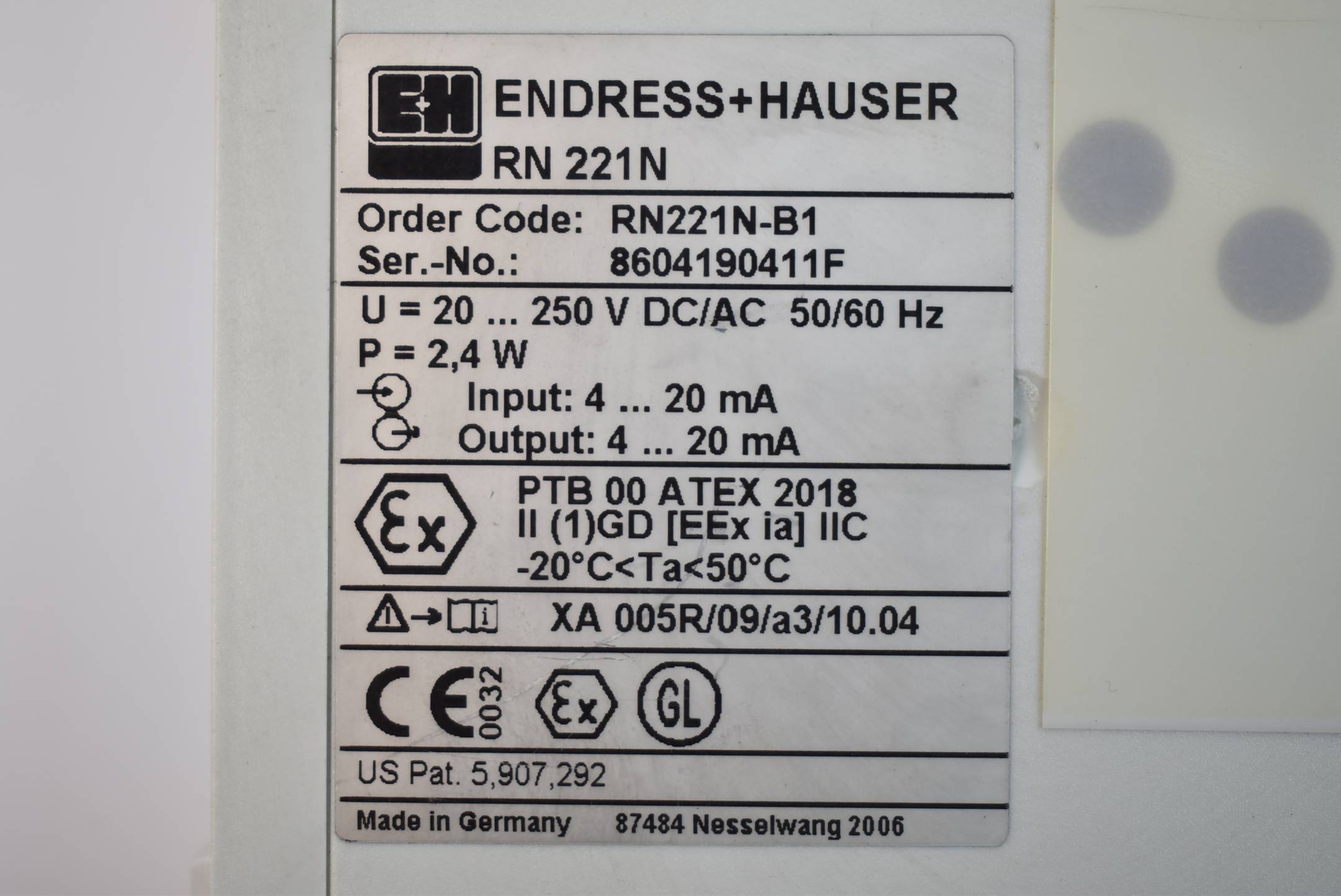 Endress+Hauser Speisetrenner RN221N-B1 ( 20-250V DC/AC / 50-60Hz 2,4W )