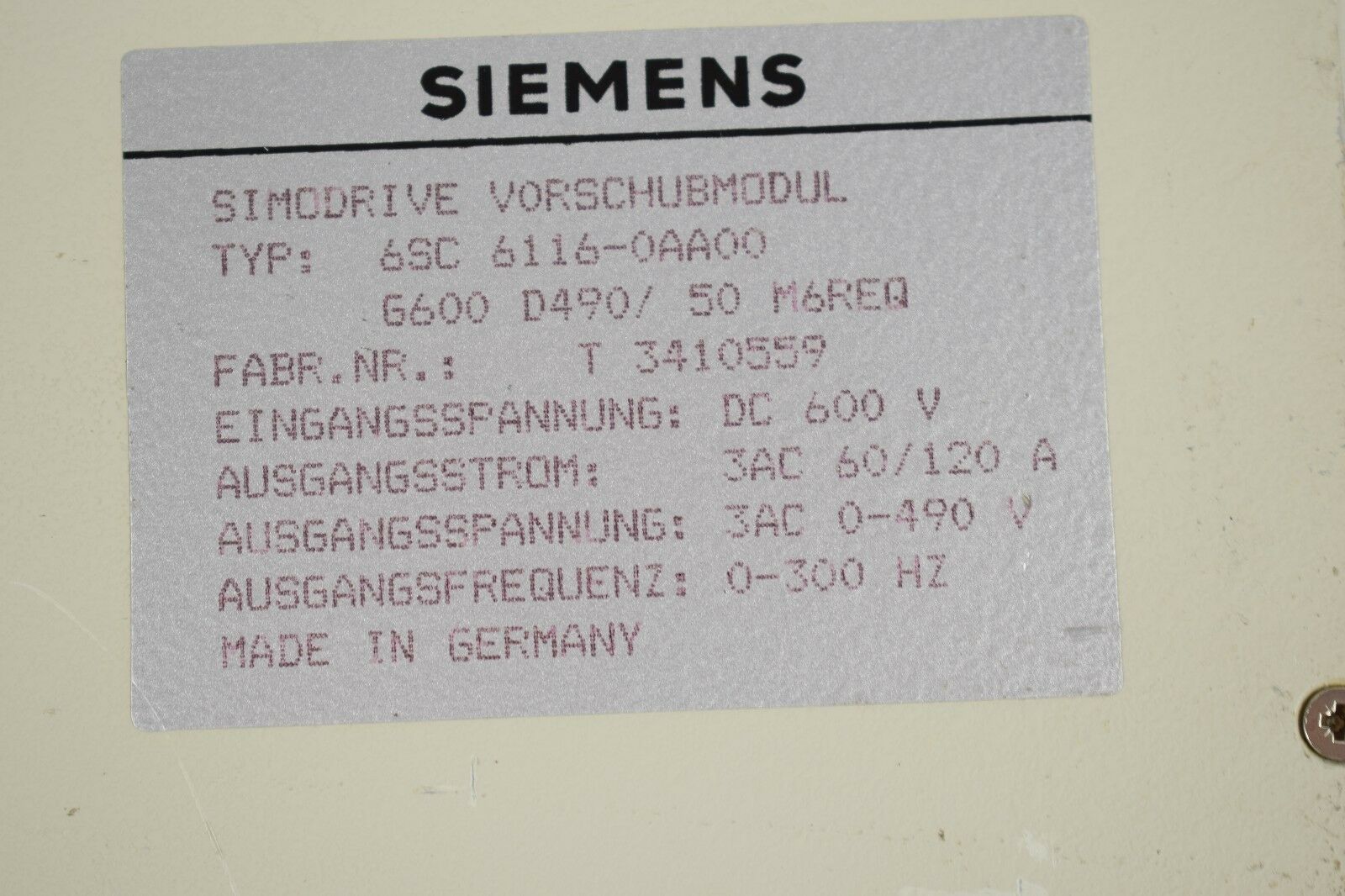 Siemens Simodrive Vorschubmodul 6SC6 116-0AA00 (6SC6116-0AA00) 
