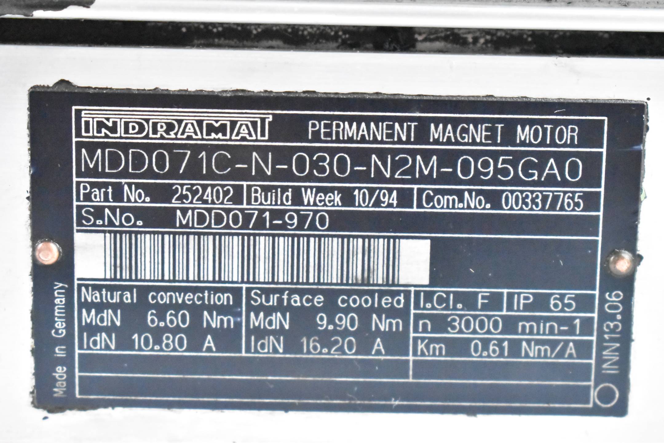 Indramat Servomotor 6,6Nm 10,8A 3000rpm 0,61Nm/A  MDD071C-N-030-N2M-095GA0
