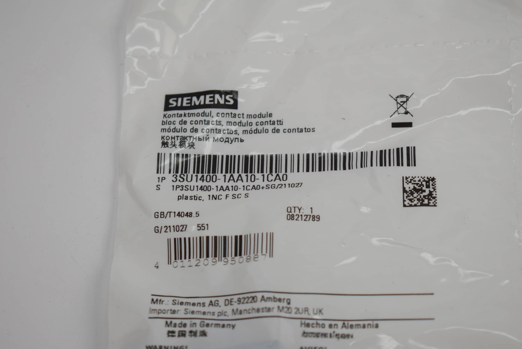 Siemens contact module 3SU1400-1AA10-1CA0 ( 3SU1 400-1AA10-1CA0 ) 