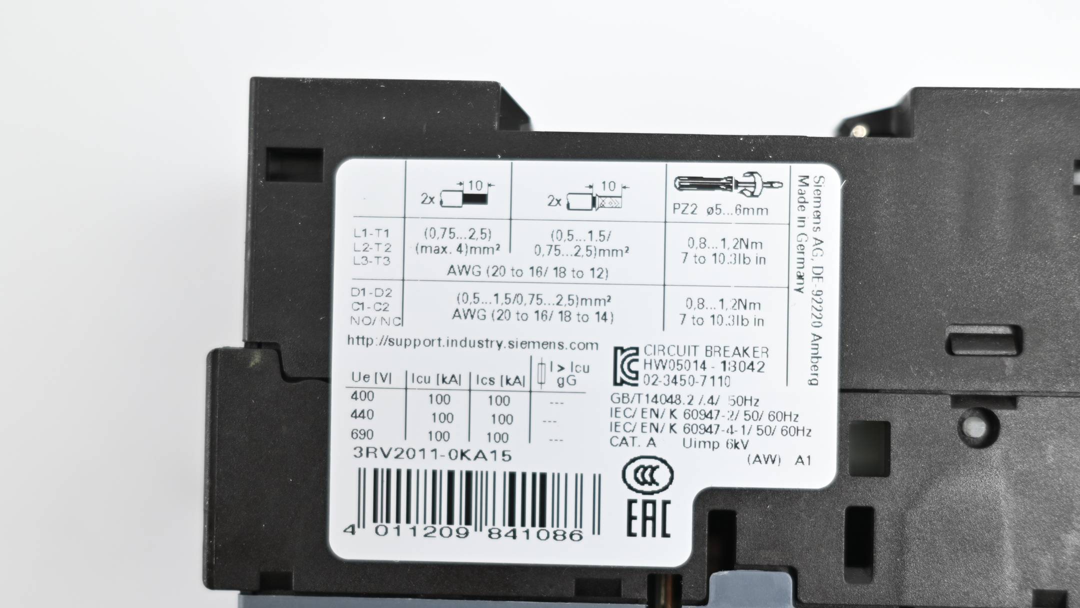 Siemens Leistungsschalter 3RV2011-0KA15 ( 3RV2 011-0KA15 ) BG: S00