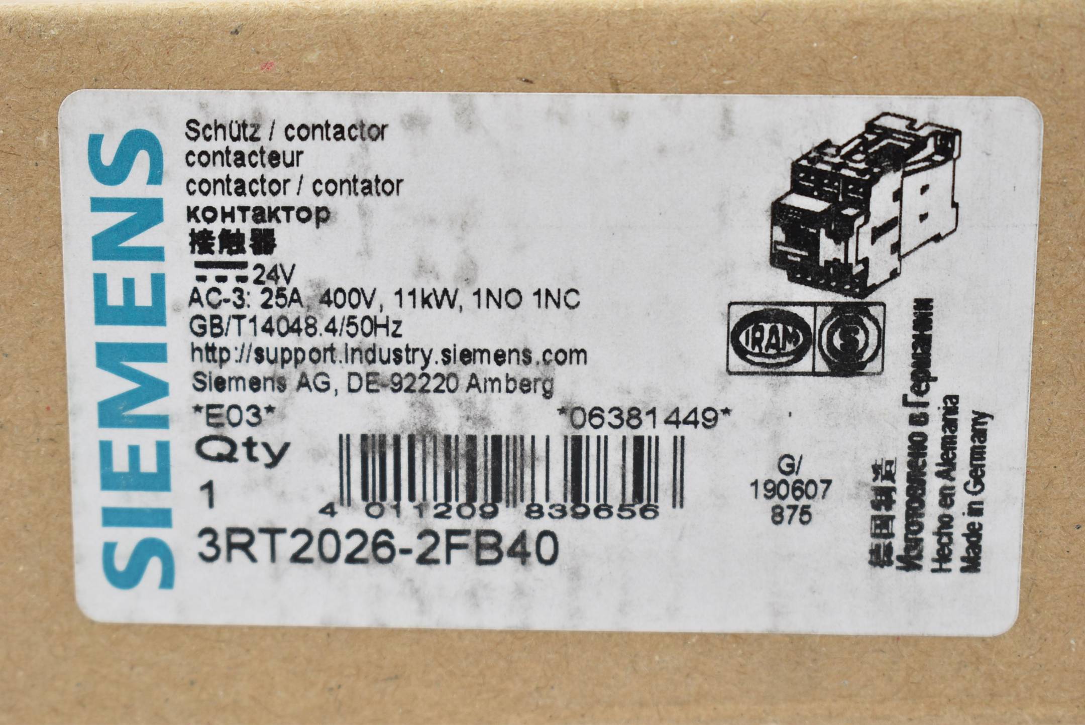 Siemens sirius Leistungsschütz 3RT2 026-2FB40 ( 3RT2026-2FB40 ) E3