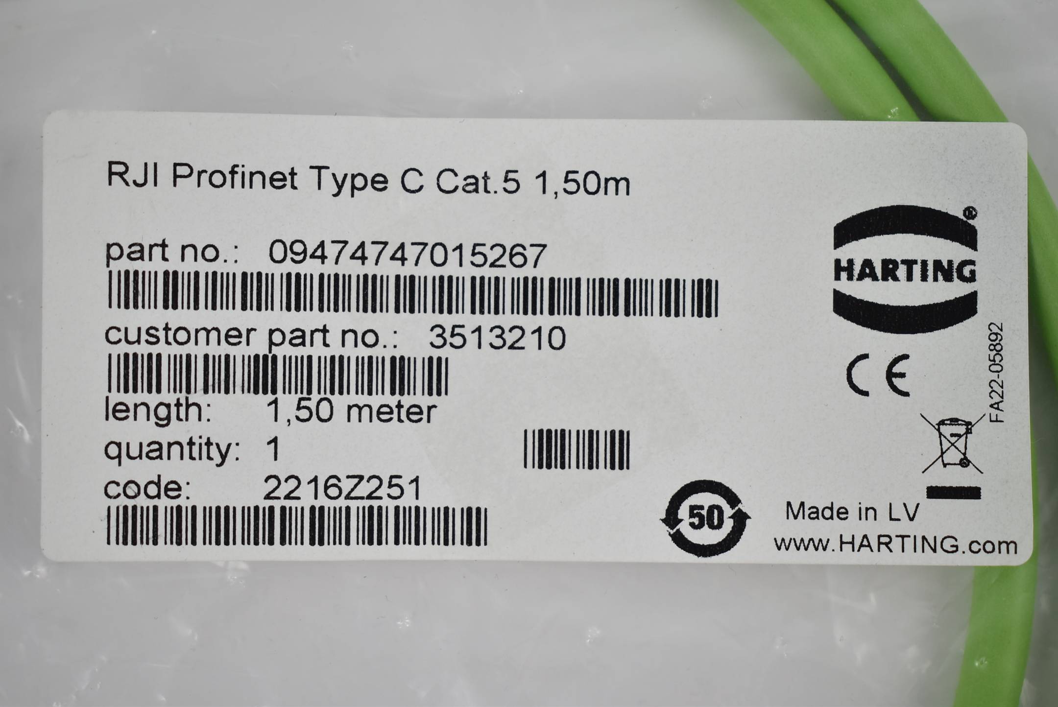 Harting RJI Profinet Type C Cat5 3513210 ( 09474747015267 ) 1,50m