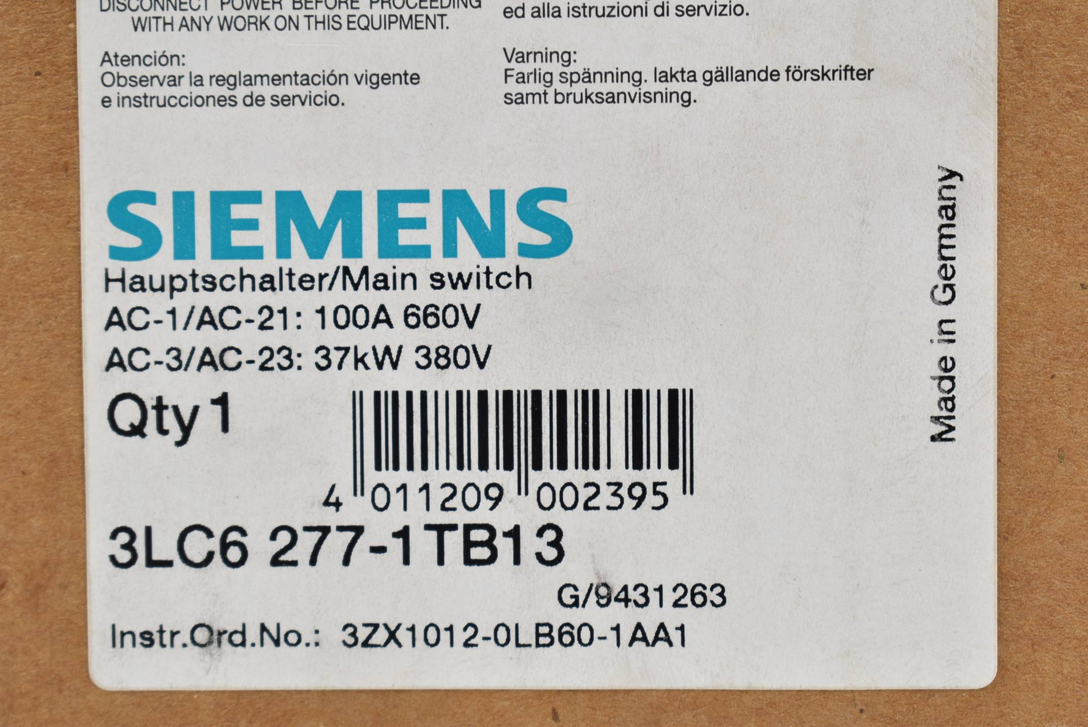 Siemens Hauptschalter 3-polig 3LC6 277-1TB13 ( 3LC6277-1TB13 ) 