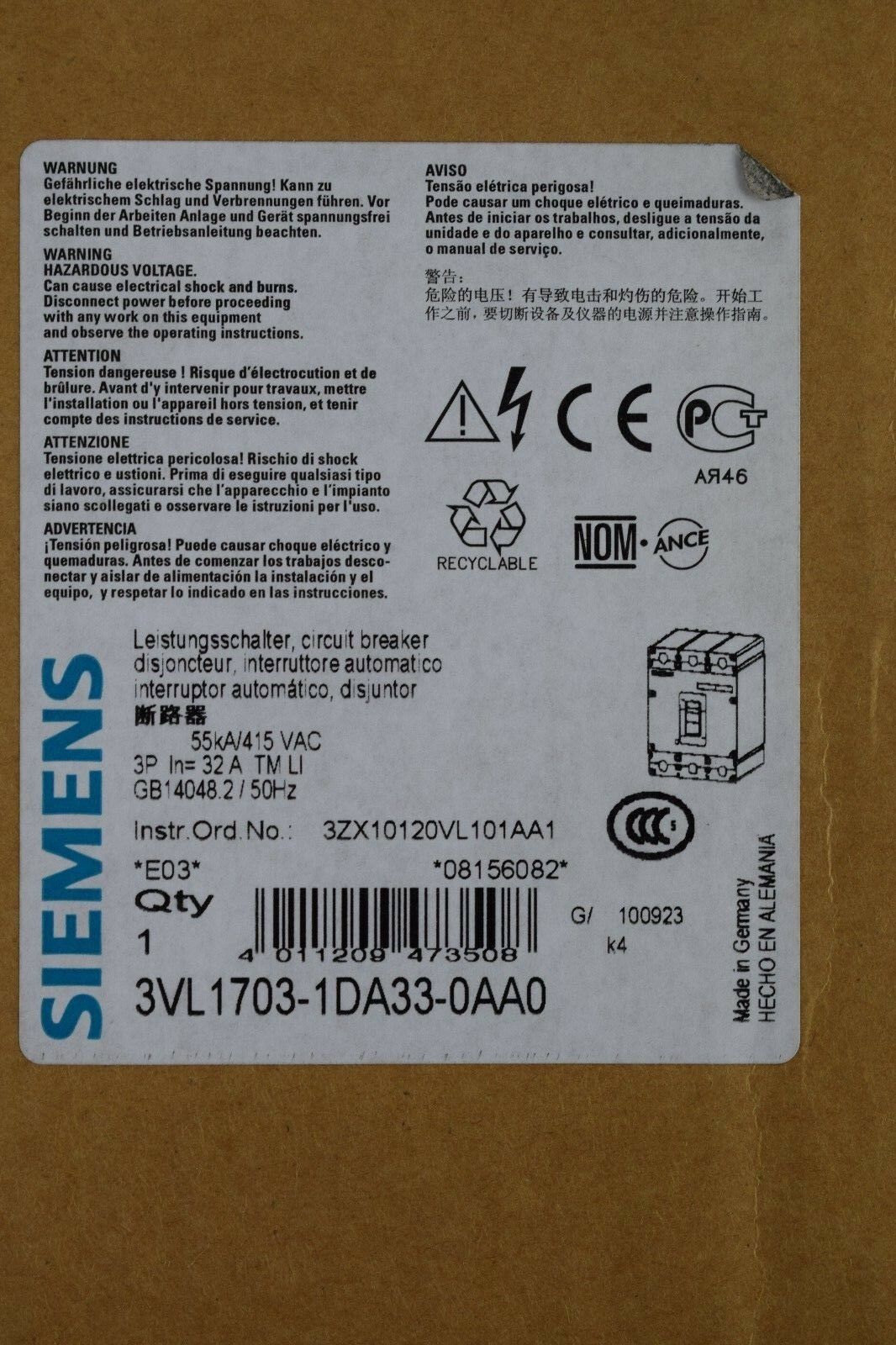 Siemens Leistungsschalter 3VL1703-1DA33-0AA0 ( 3VL1703-1DA33-0AA0 ) E3