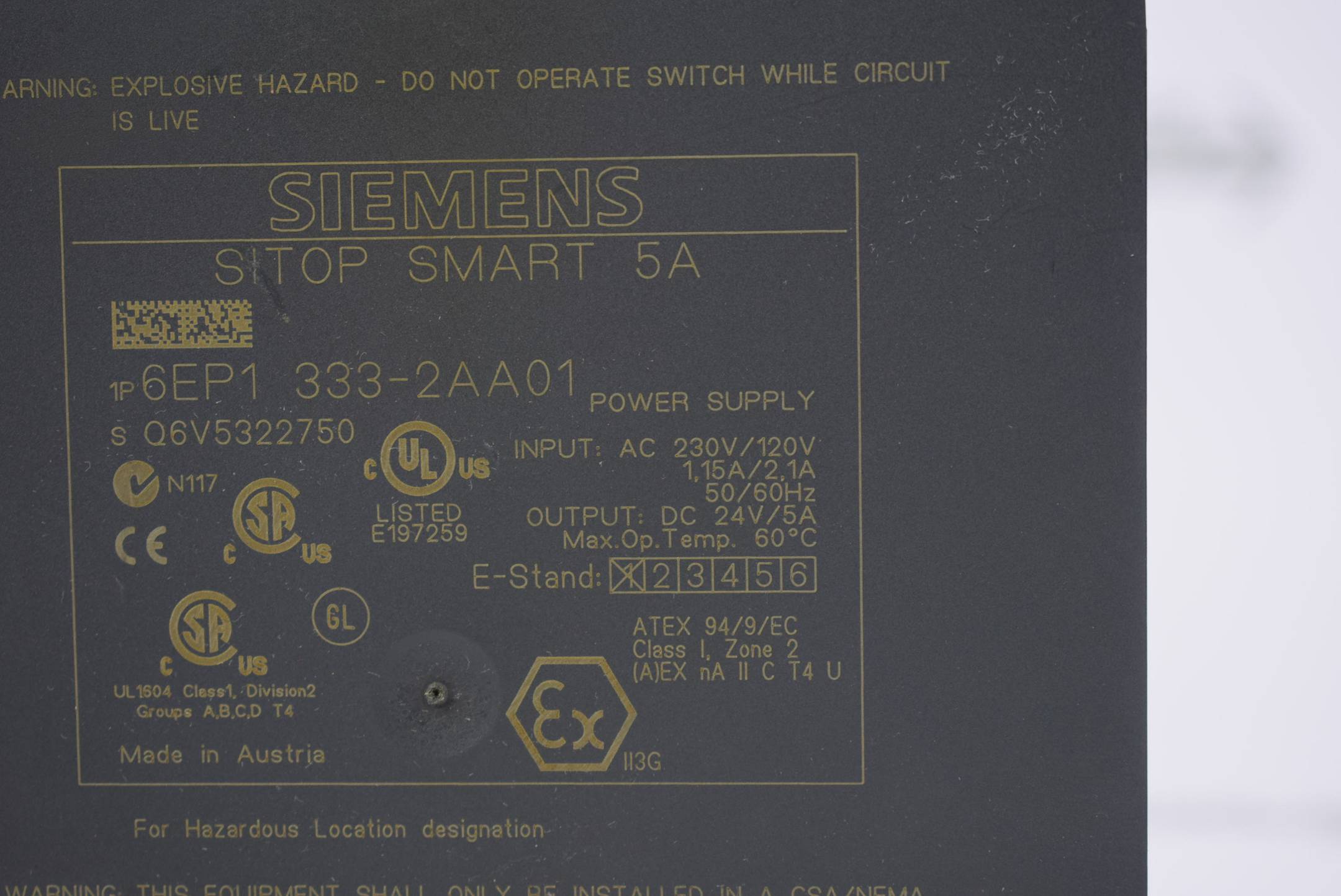Siemens SITOP smart 120W Gereg. Stromversorgung 6EP1 333-2AA01 ( 6EP1333-2AA01 )