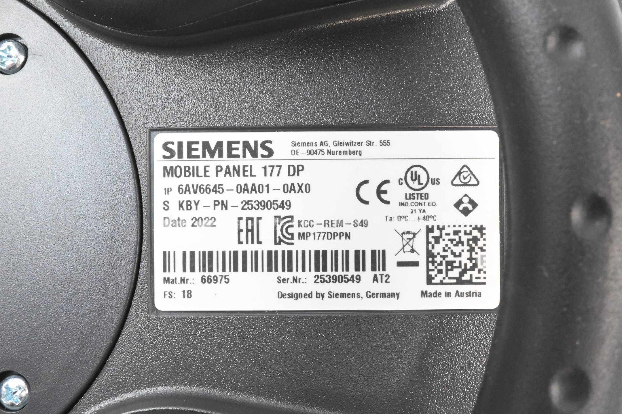 Siemens Mobile Panel 177 DP 6AV6645-0AA01-0AX0 ( 6AV6 645-0AA01-0AX0 ) E18